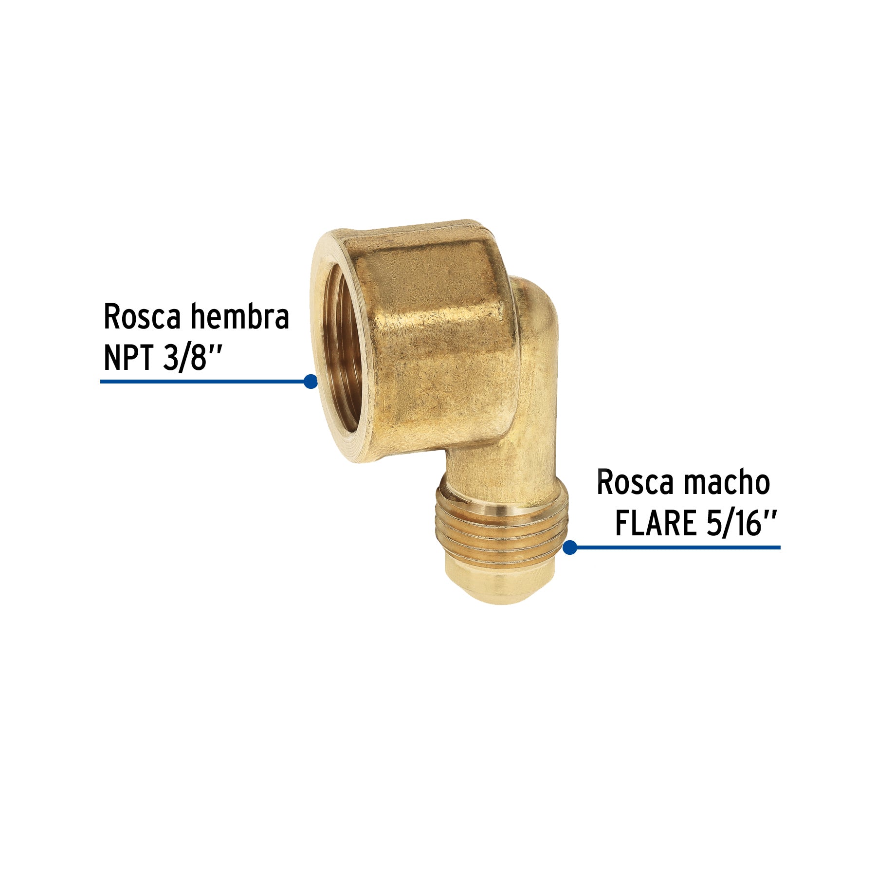 Codo para estufa a 90° de latón de 5/16" x 3/8", FOSET