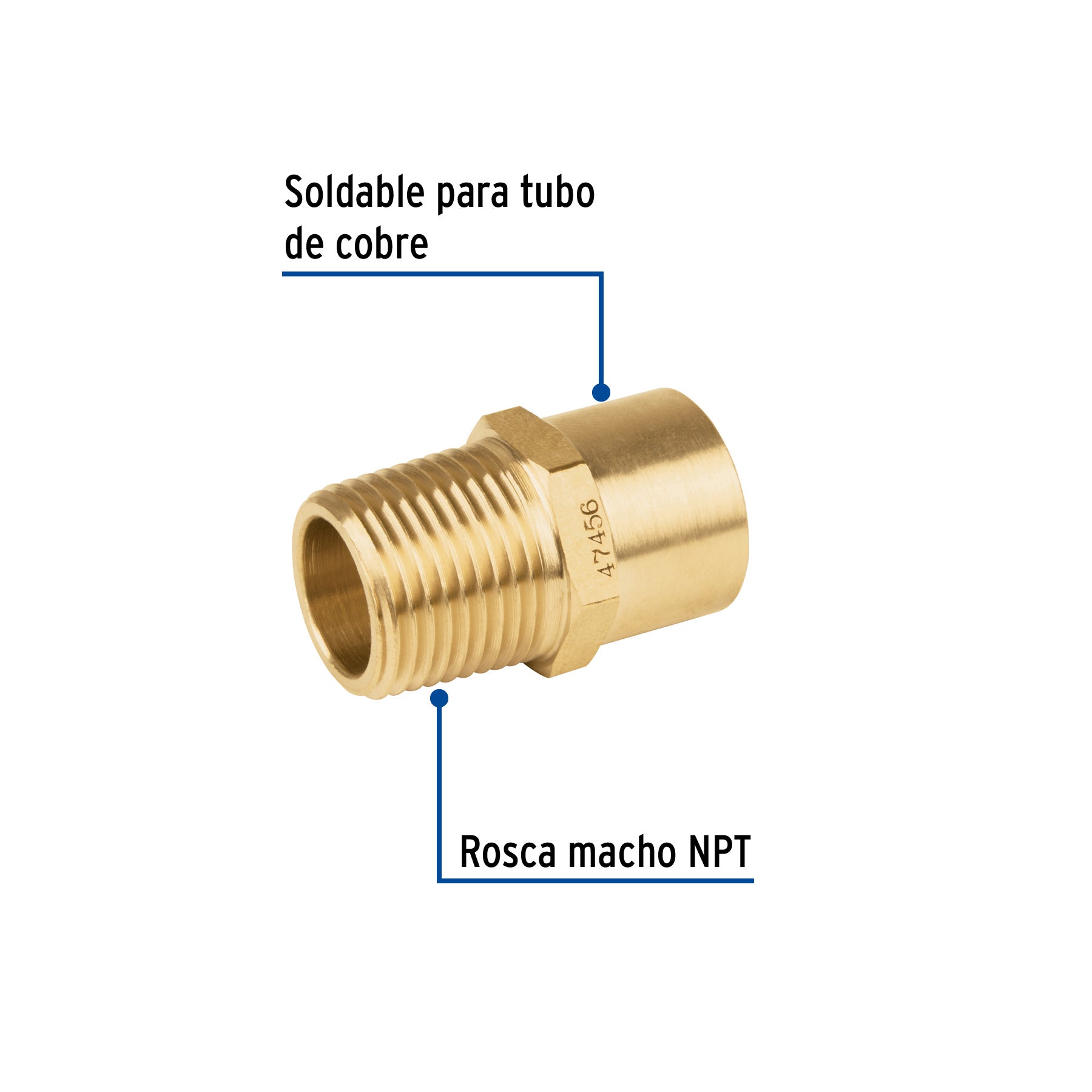 Conector NPT soldable de latón, 1/2" X 3/8", FOSET