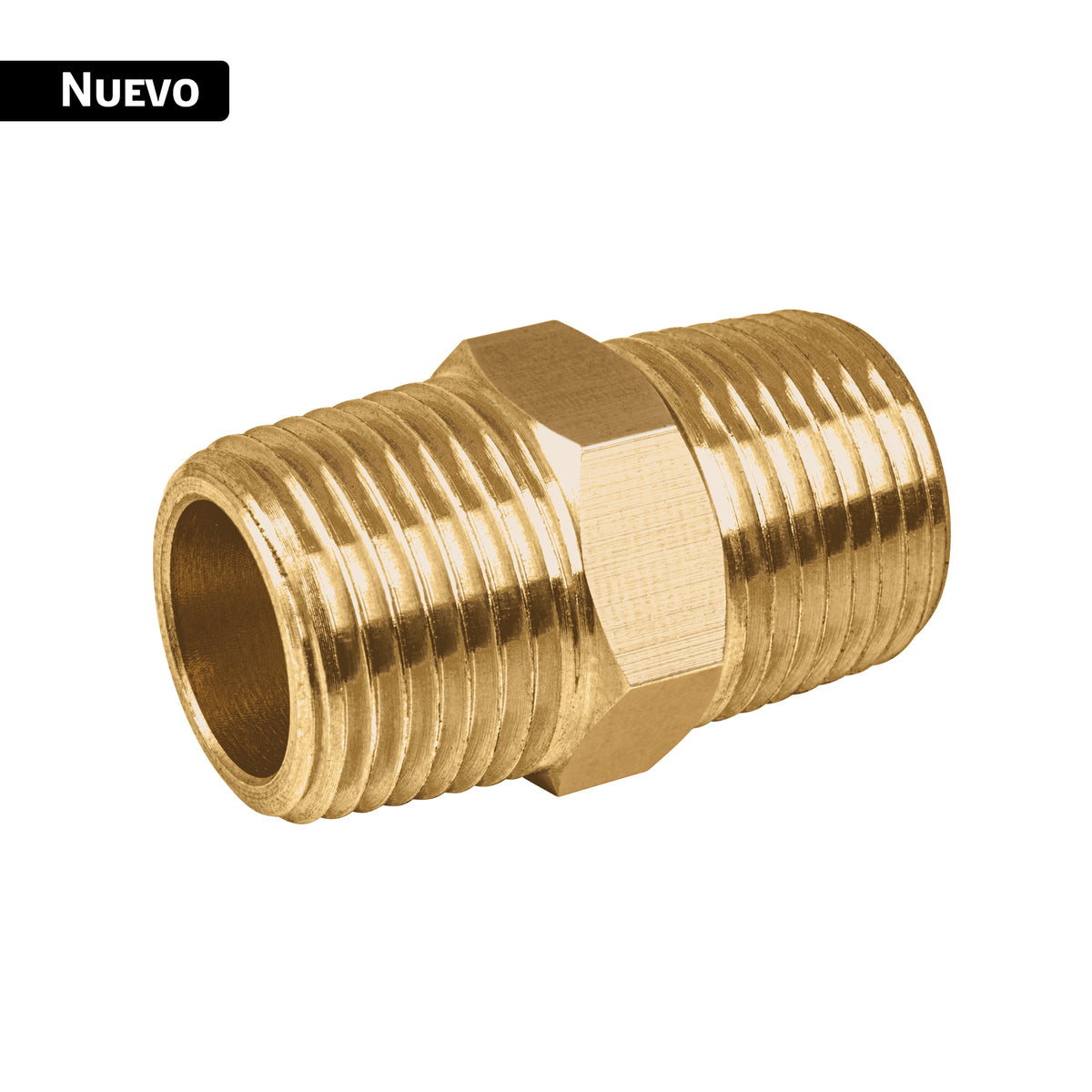 Niple unión NPT de latón, 3/8" con tuerca hexagonal, FOSET