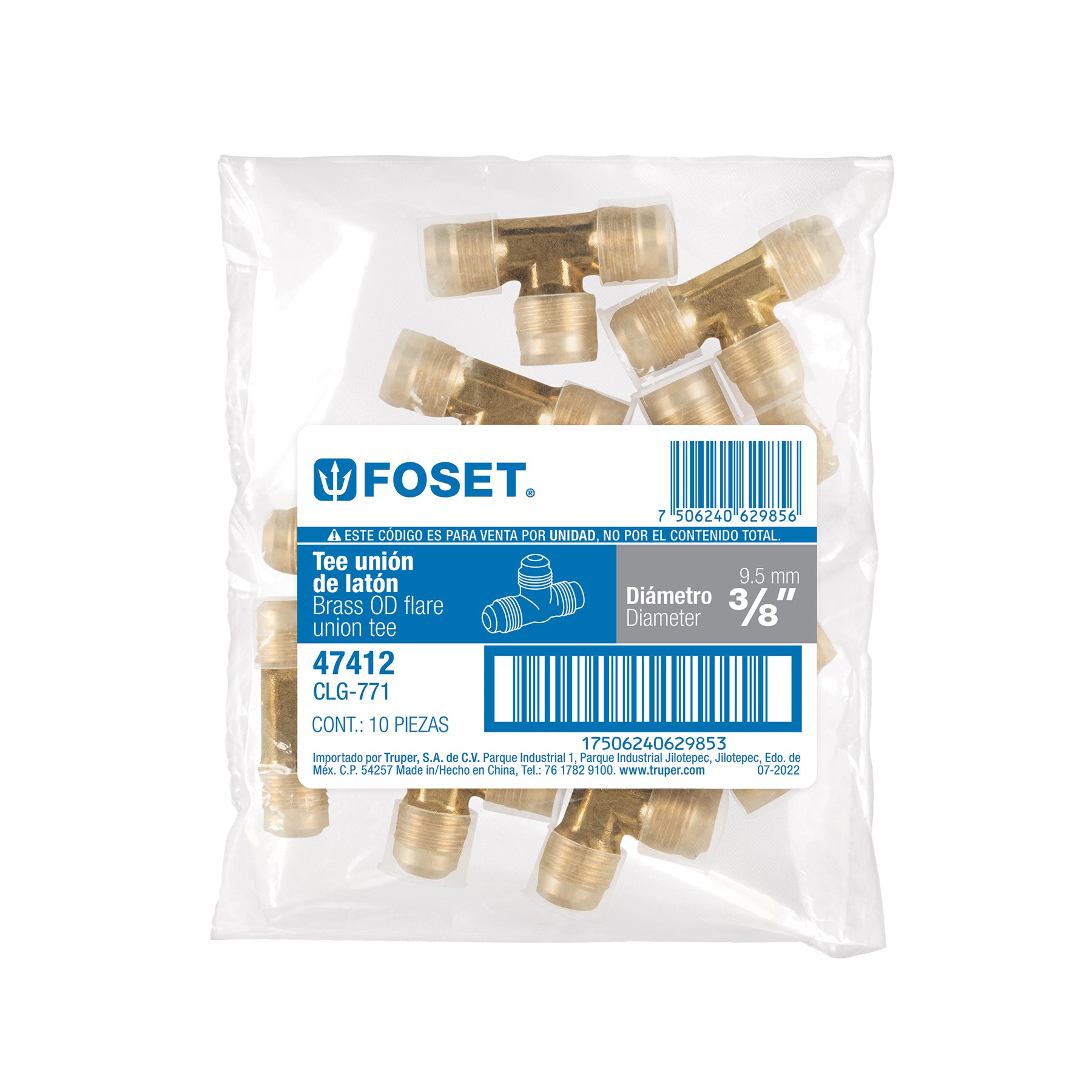 Tee unión de latón 3/8", FOSET