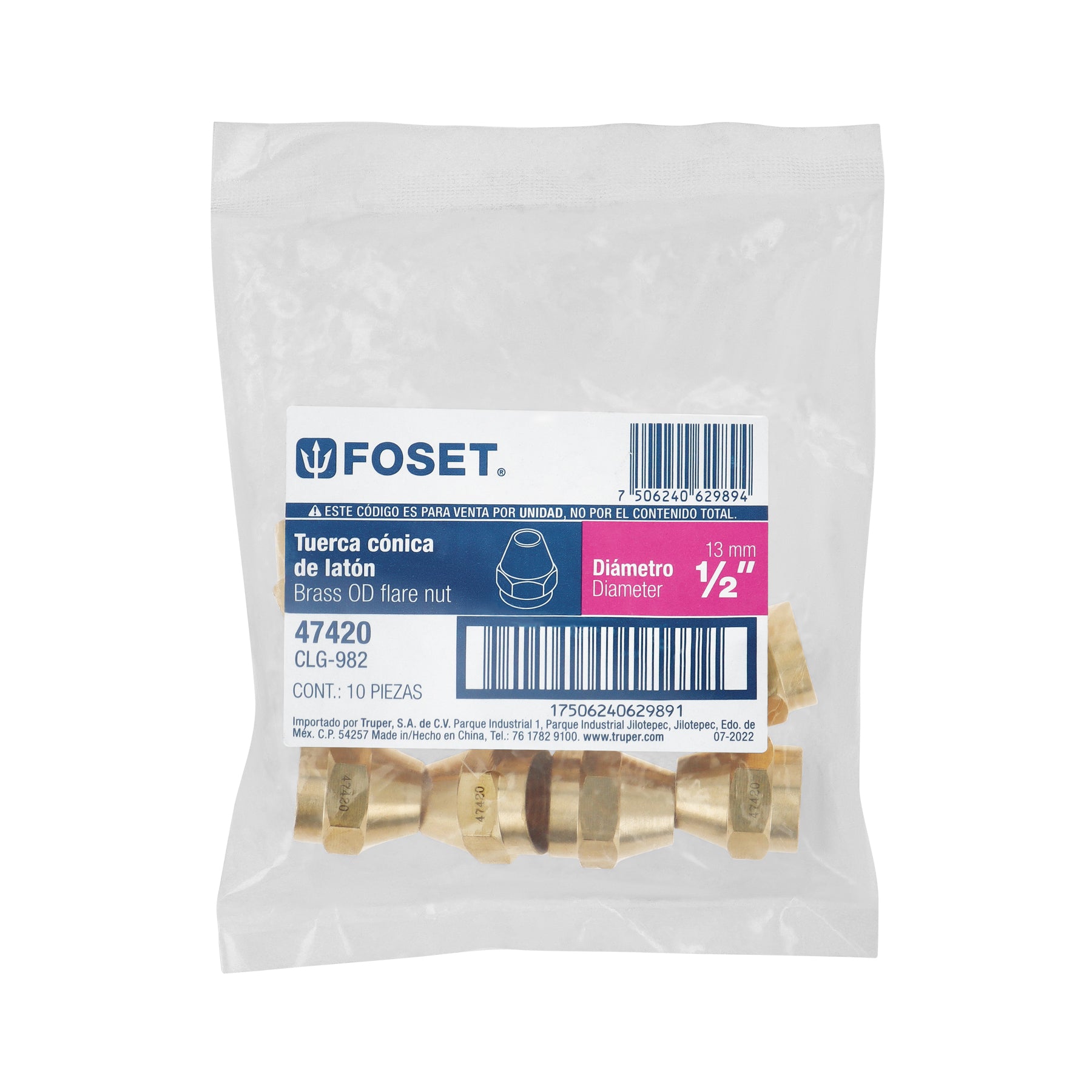 Tuerca cónica de latón 1/2", FOSET