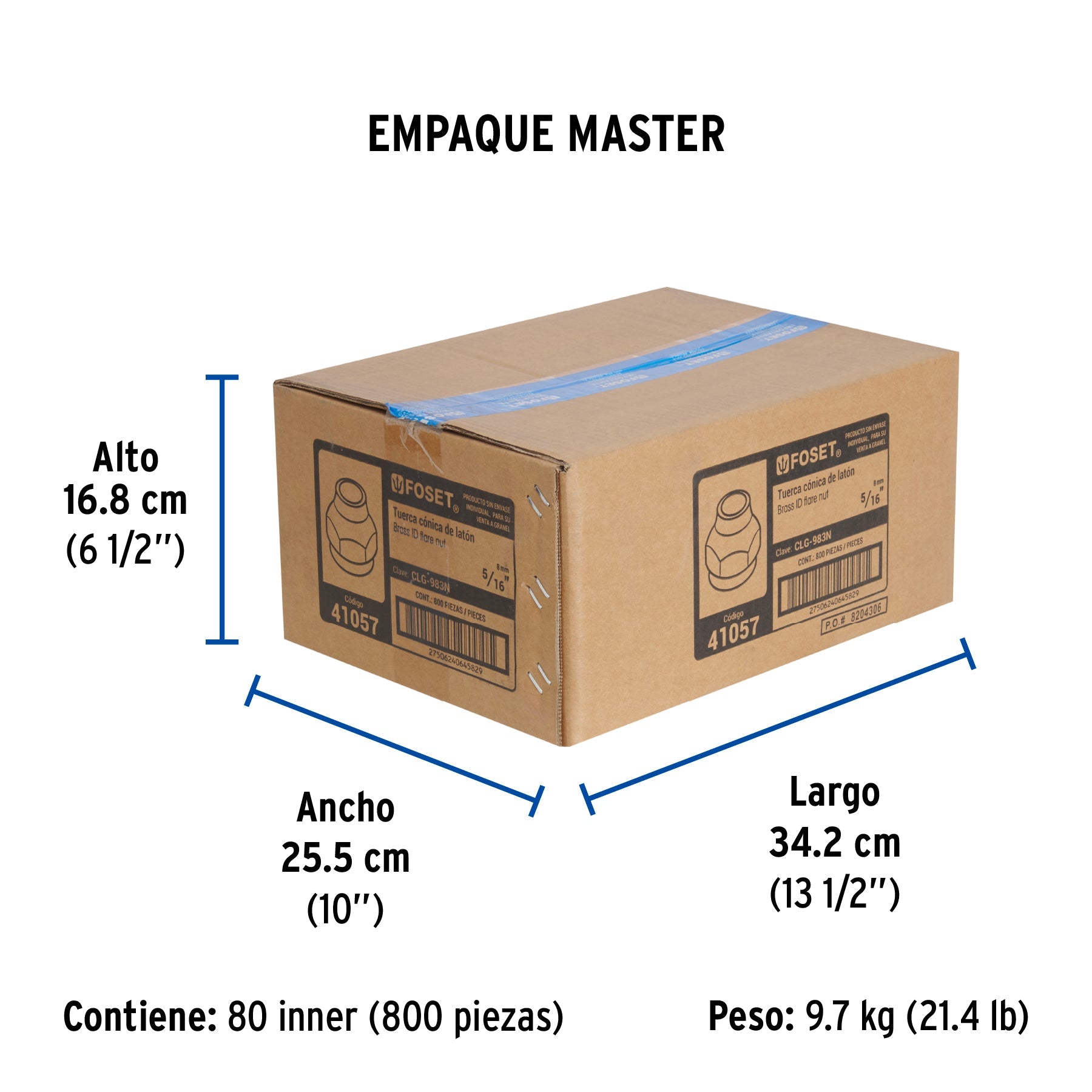 Tuerca cónica de latón 5/16", FOSET - Empaque