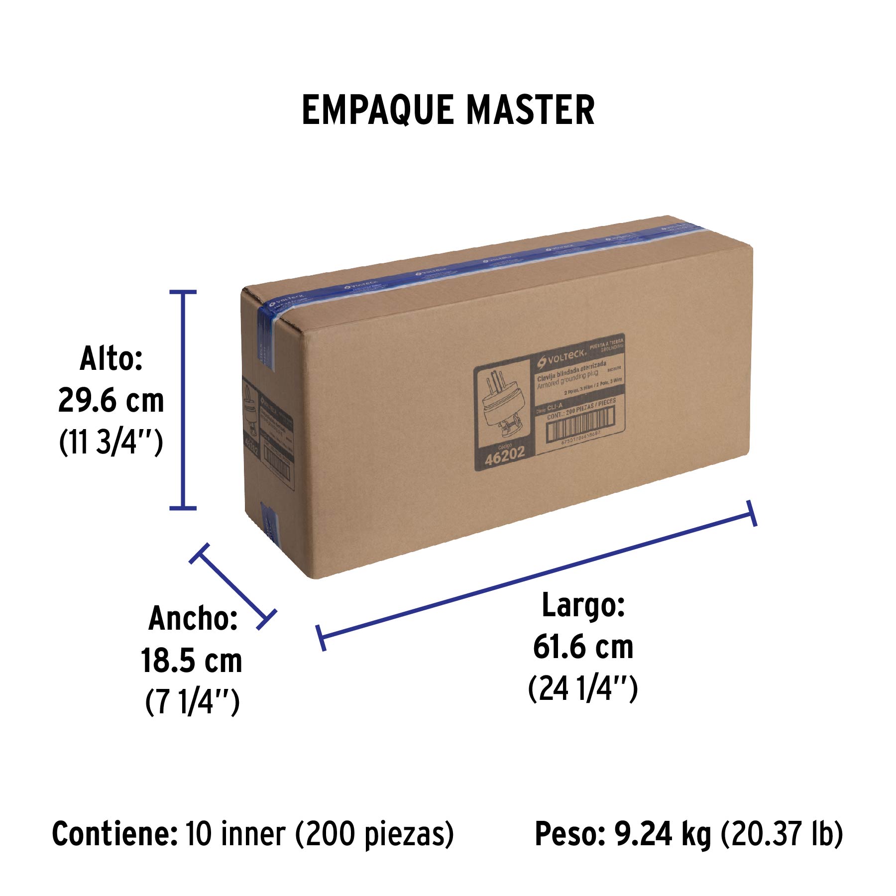 Clavija industrial blindada aterrizada, 2 polos+tierra - Empaque