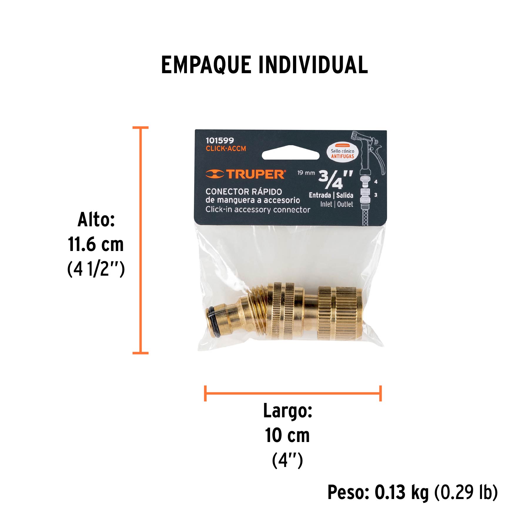 Conector 3/4" rápido de latón manguera-acc. sistema click - Empaque