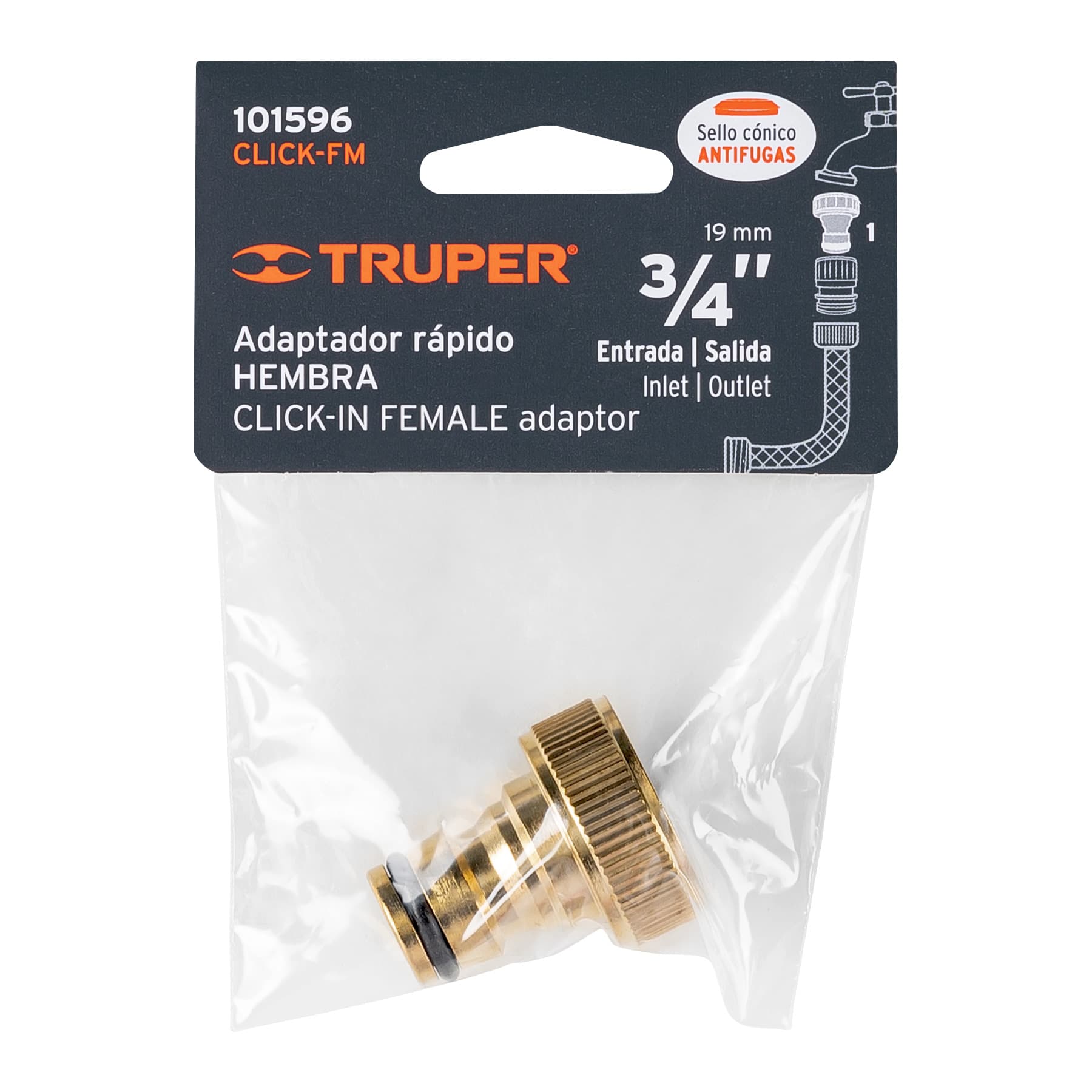 Conector 3/4" rápido hembra de latón, sistema click, TRUPER