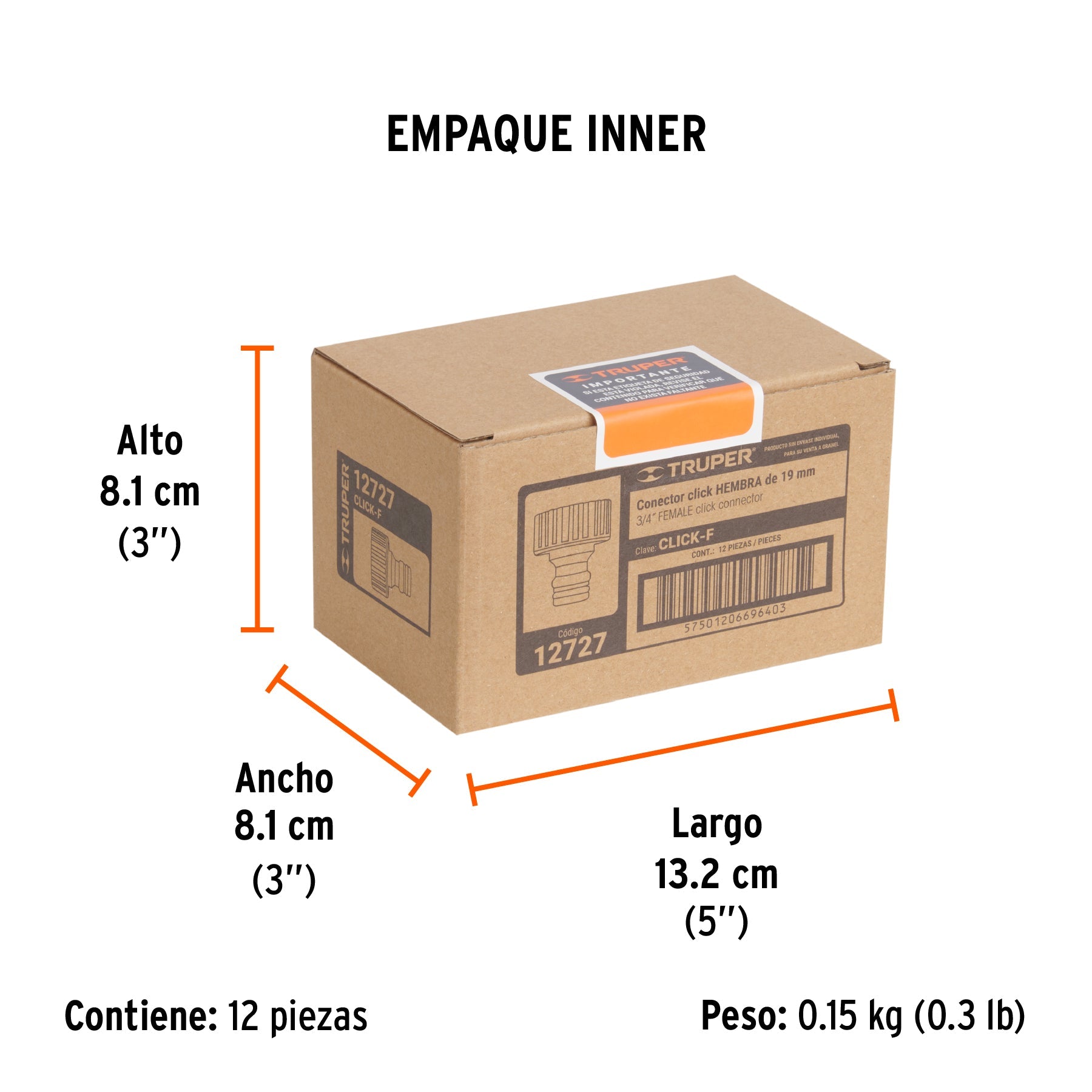 Conector 3/4" rápido hembra de ABS, sistema click, TRUPER - Empaque