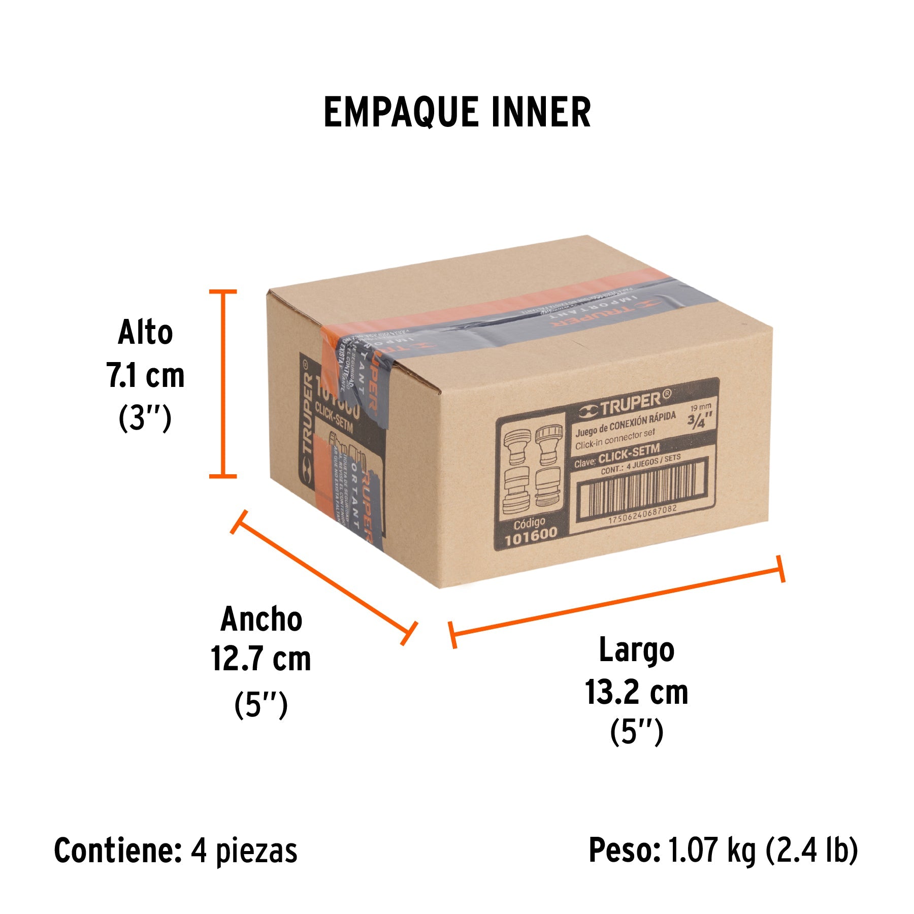 Juego de 5 conectores 3/4" rápidos de latón, sistema click - Empaque