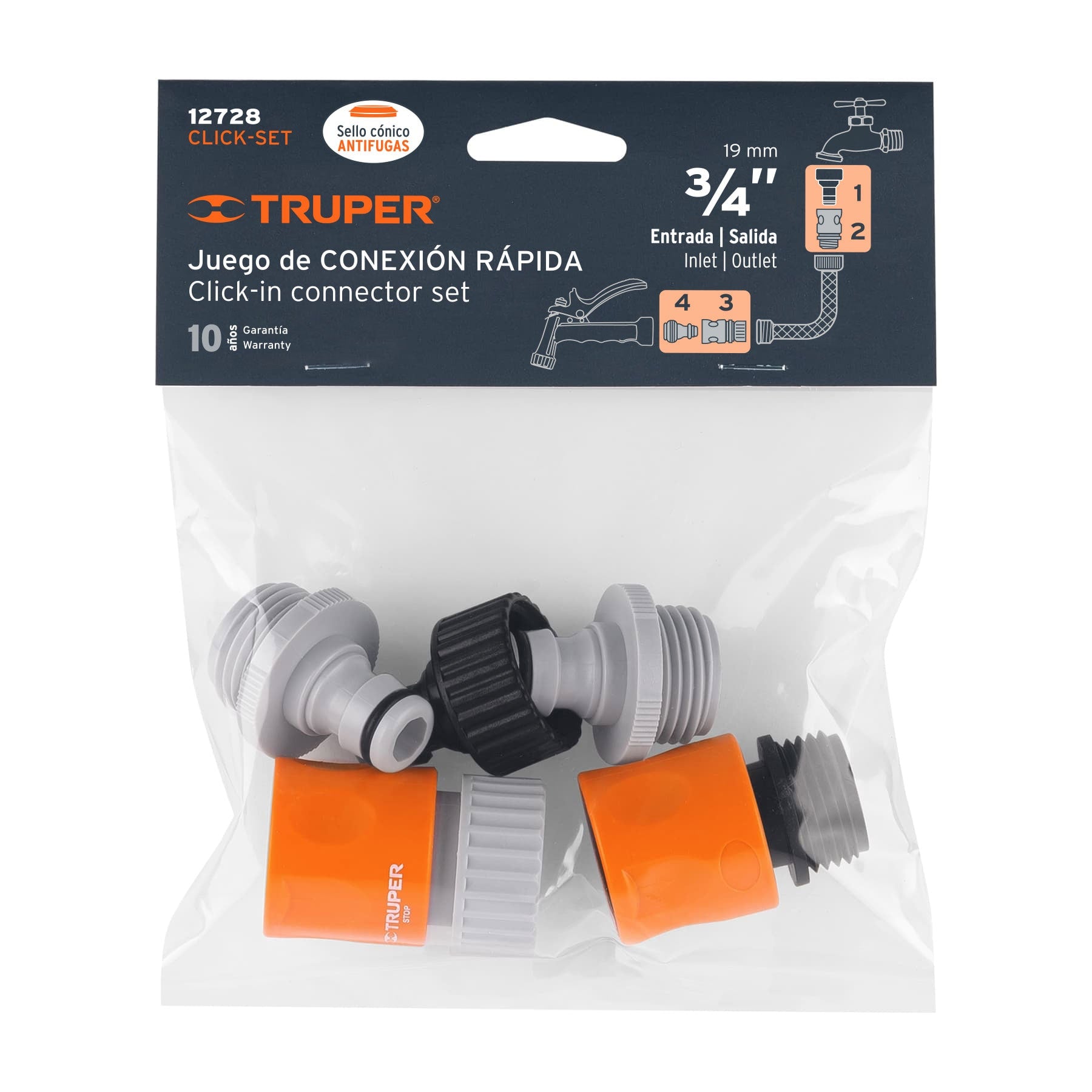 Juego de 5 conectores 3/4" rápidos de ABS, sistema click