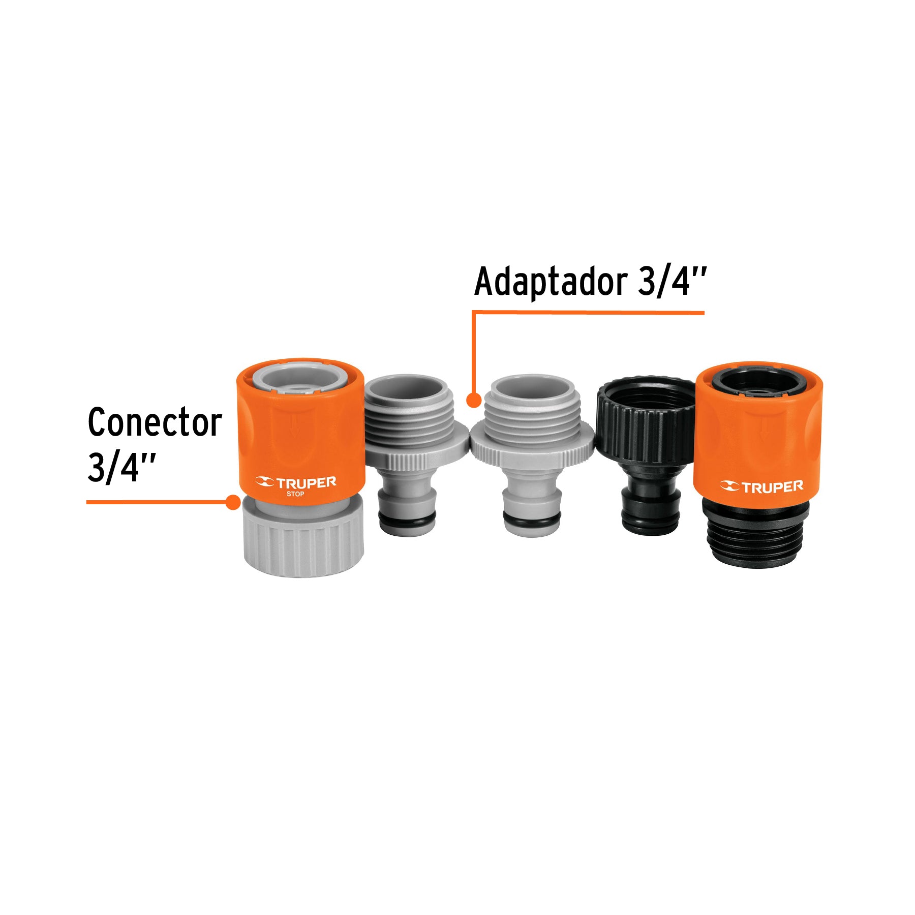 Juego de 5 conectores 3/4" rápidos de ABS, sistema click