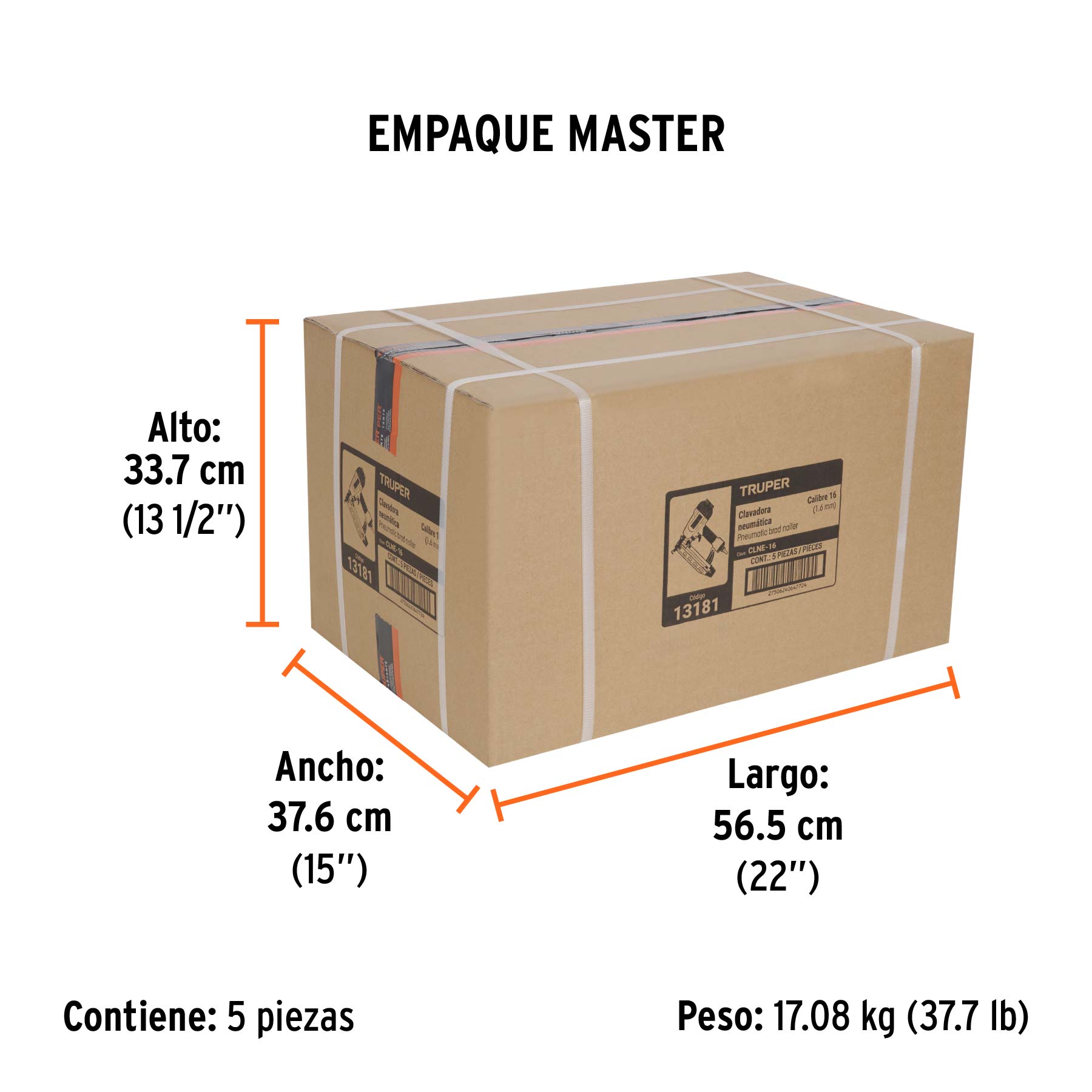 Clavadora neumática profesional, calibre 16, TRUPER - Empaque