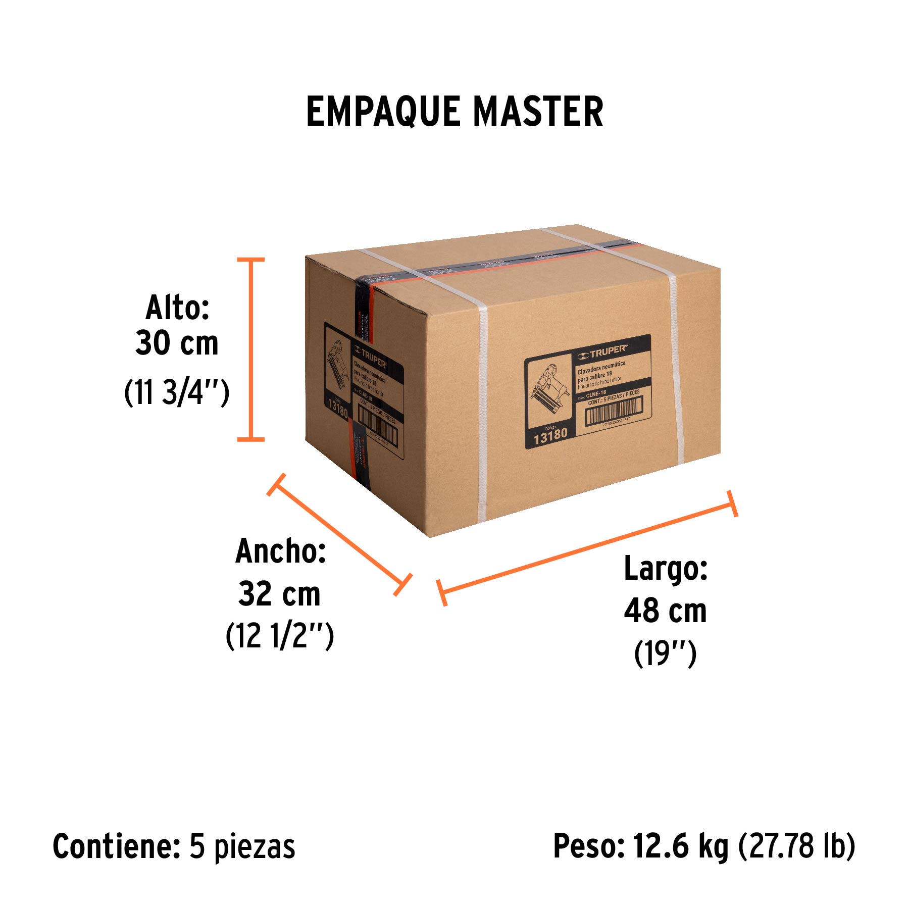 Clavadora neumática profesional, calibre 18, TRUPER - Empaque