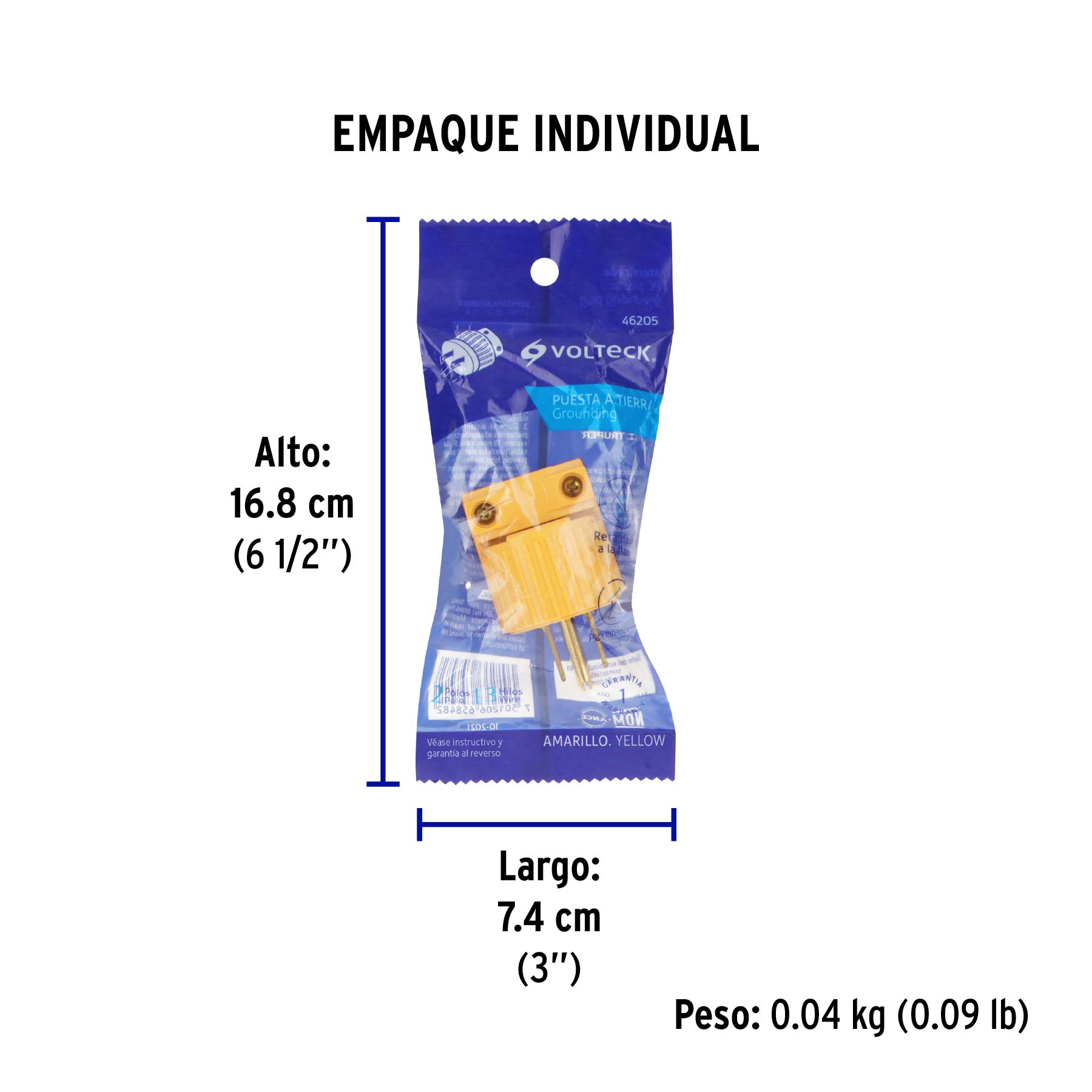 Clavija industrial plástica aterrizada, 2 polos+tierra - Empaque