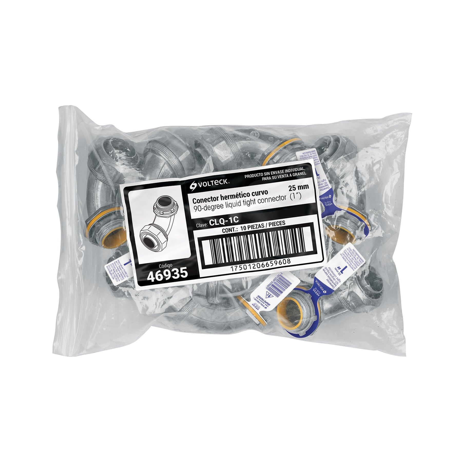 Conector curvo de 1" para tubo liquid tight, VOLTECK