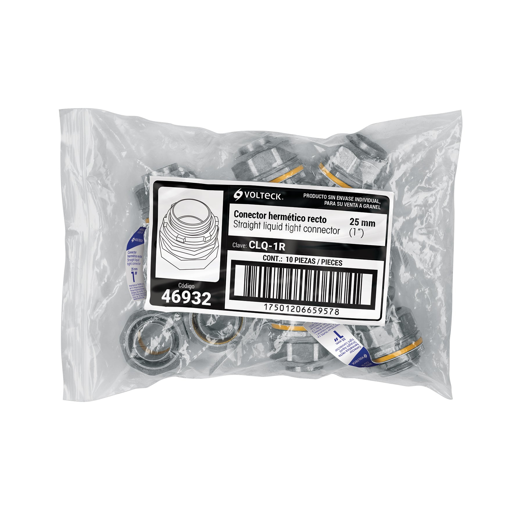 Conector recto 1" para tubo liquid tight, VOLTECK