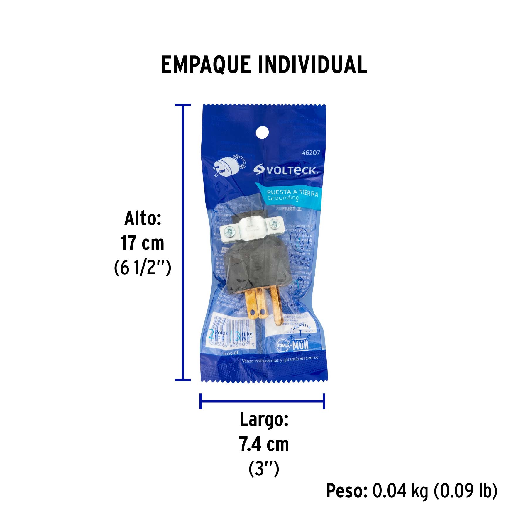 Clavija industrial reforzada aterrizada, 2 polos+tierra - Empaque