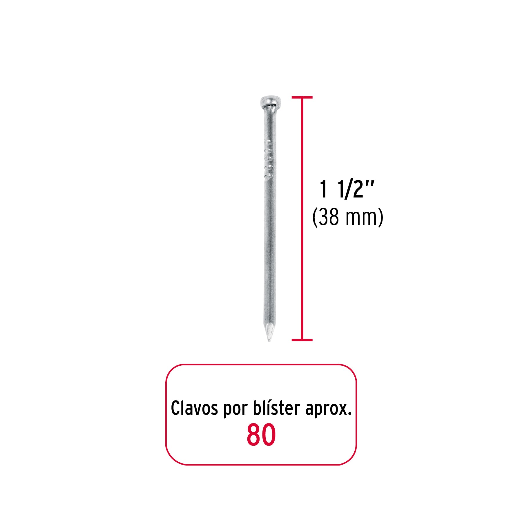 Blíster con 80 clavos estándar 1-1/2" sin cabeza, FIERO