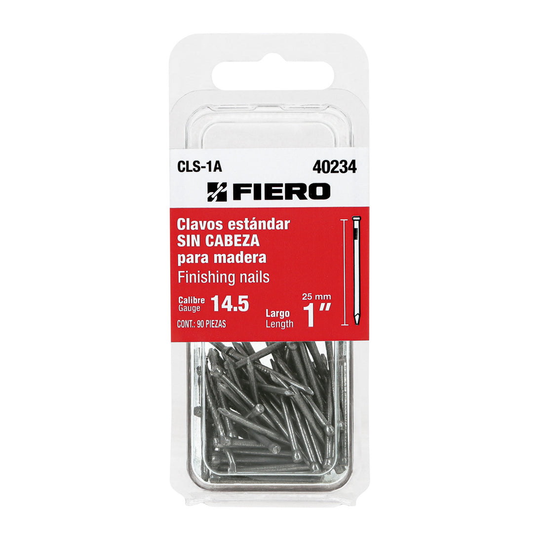 Blíster con 90 clavos estándar 1" sin cabeza, FIERO