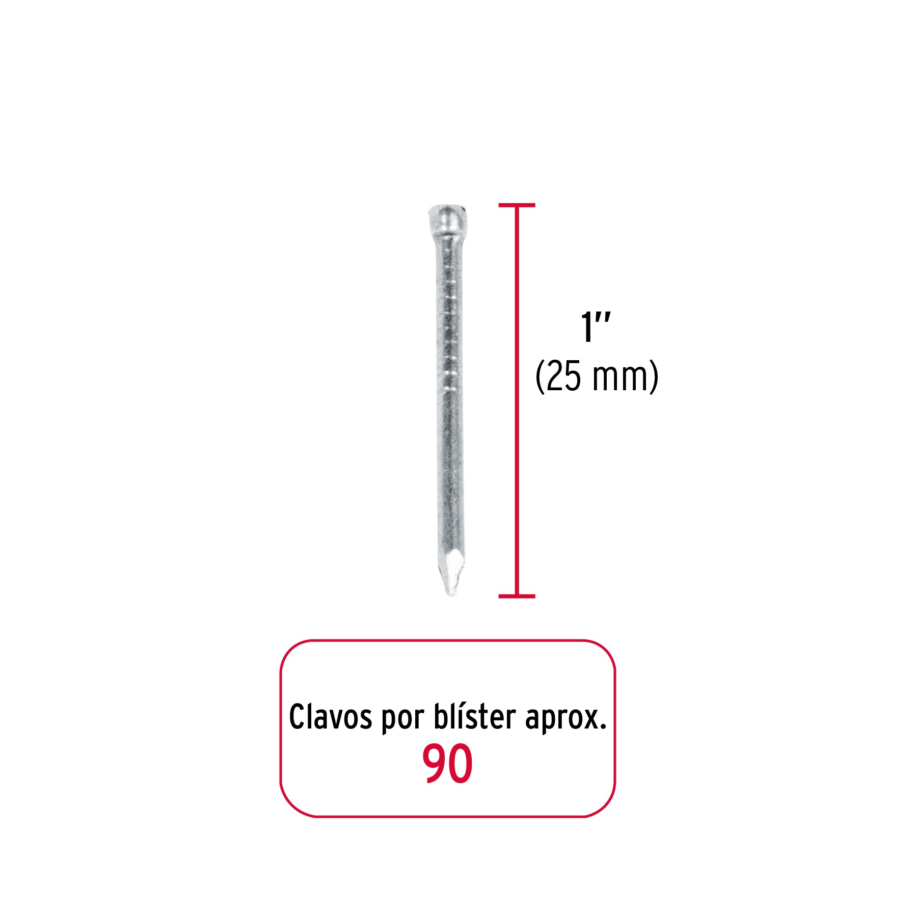 Blíster con 90 clavos estándar 1" sin cabeza, FIERO