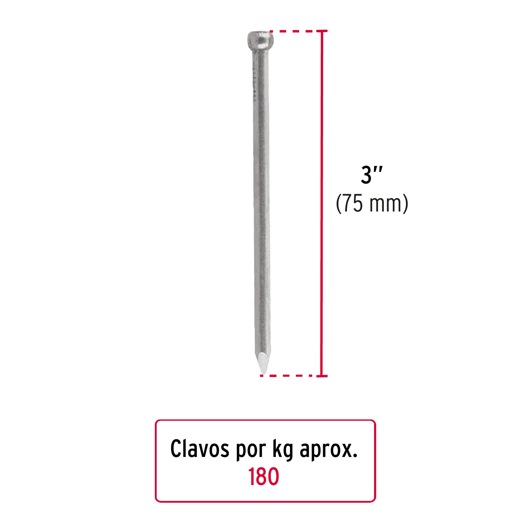 Bolsa con 1 kg de clavo estándar 3" sin cabeza, FIERO