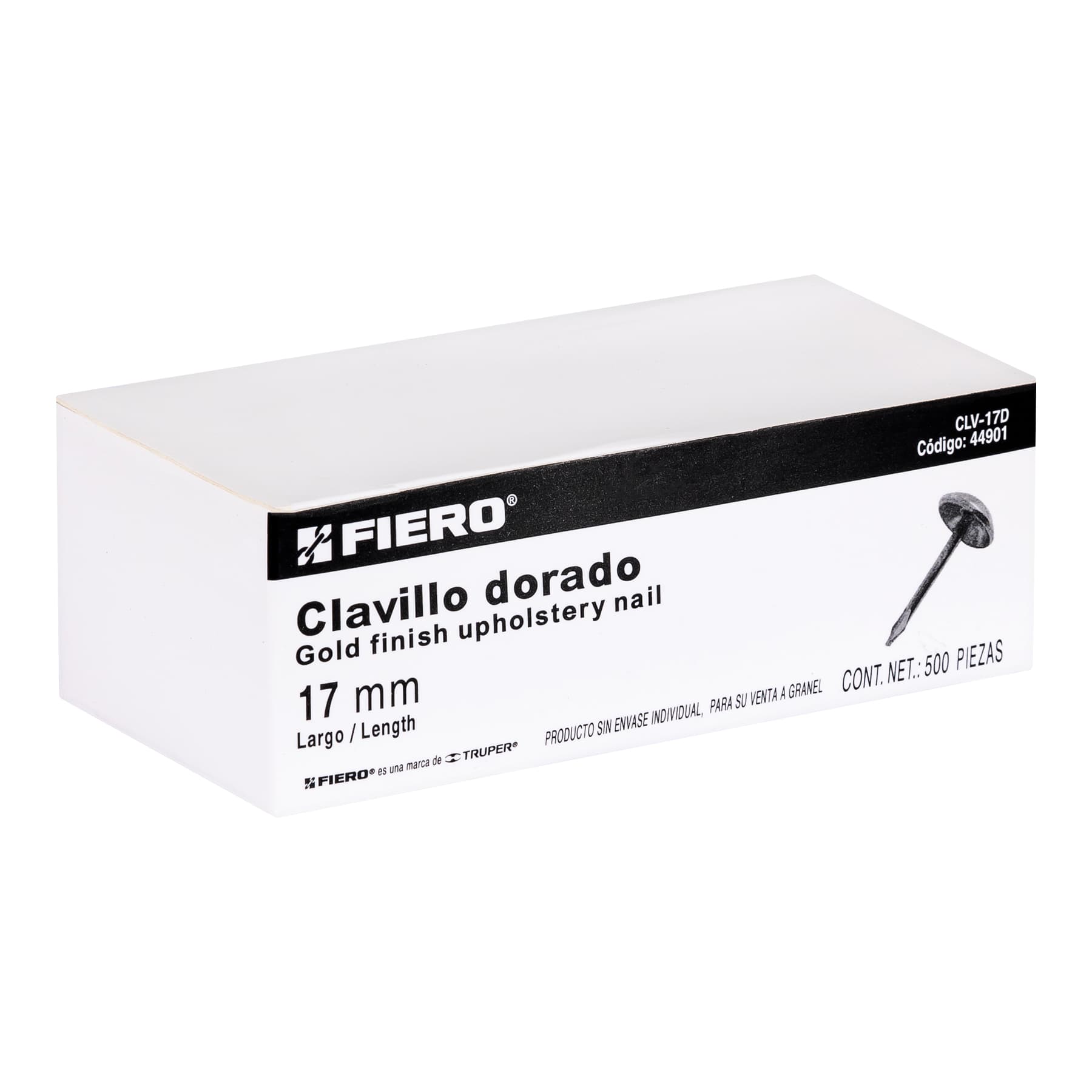 Caja con 500 clavillos dorados de 17 mm, FIERO