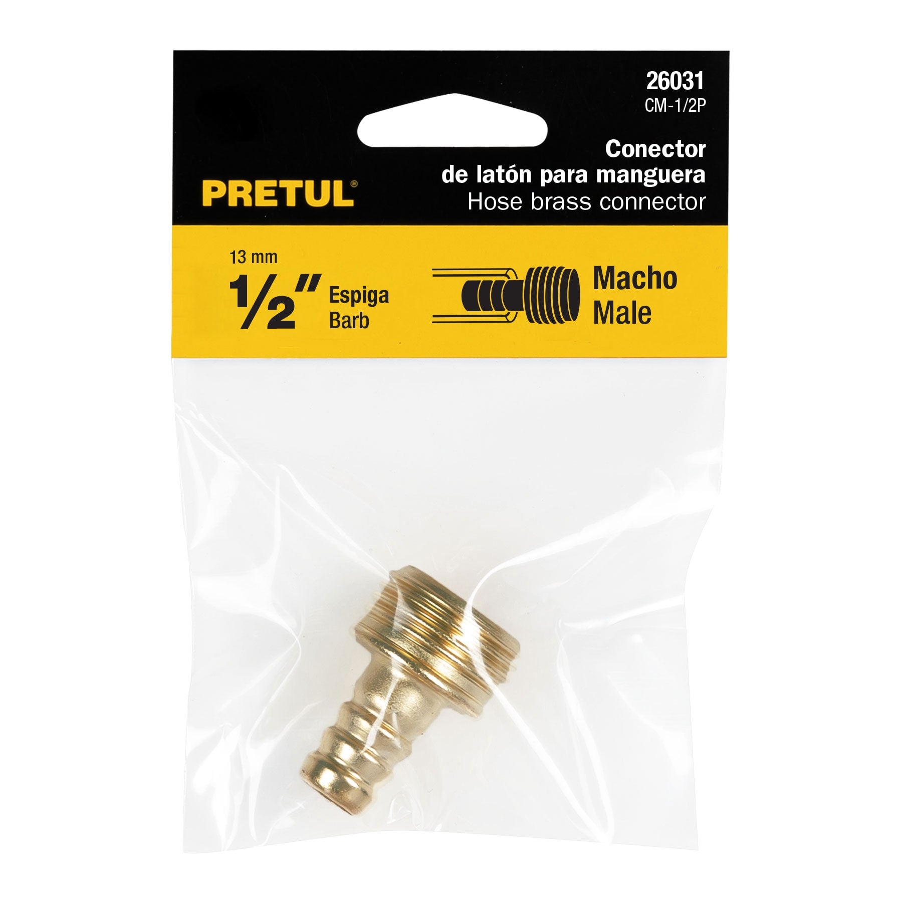 Conector 1/2" macho de latón laminado, PRETUL