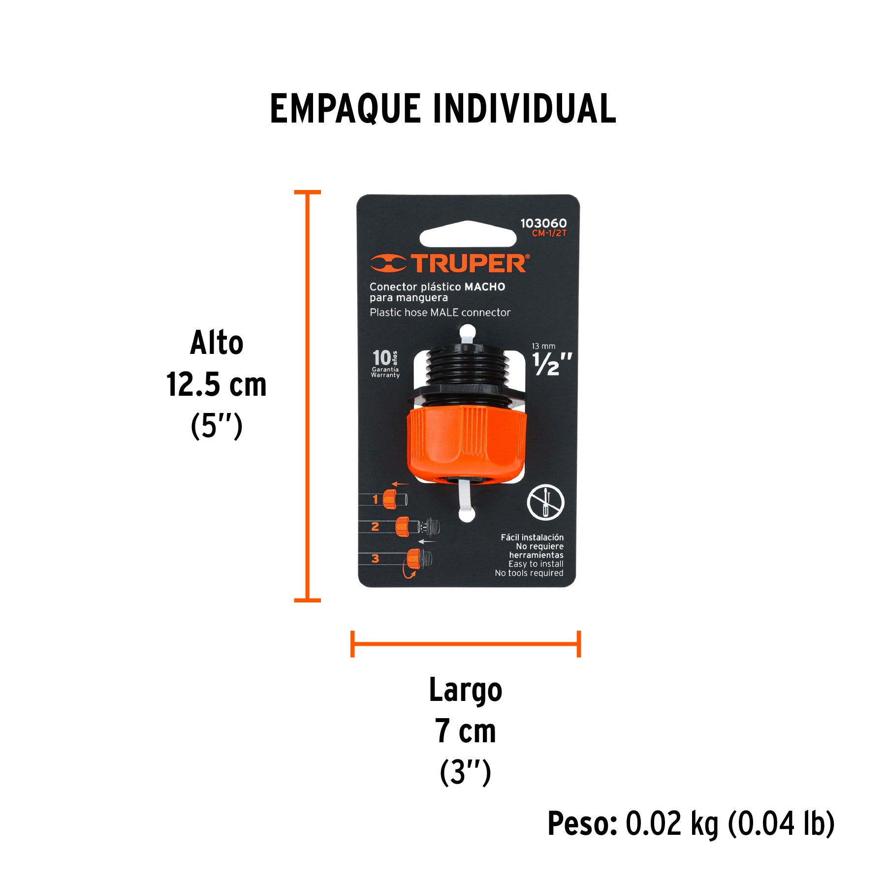 Conector 1/2" macho de ABS con tuerca de ajuste manual - Empaque