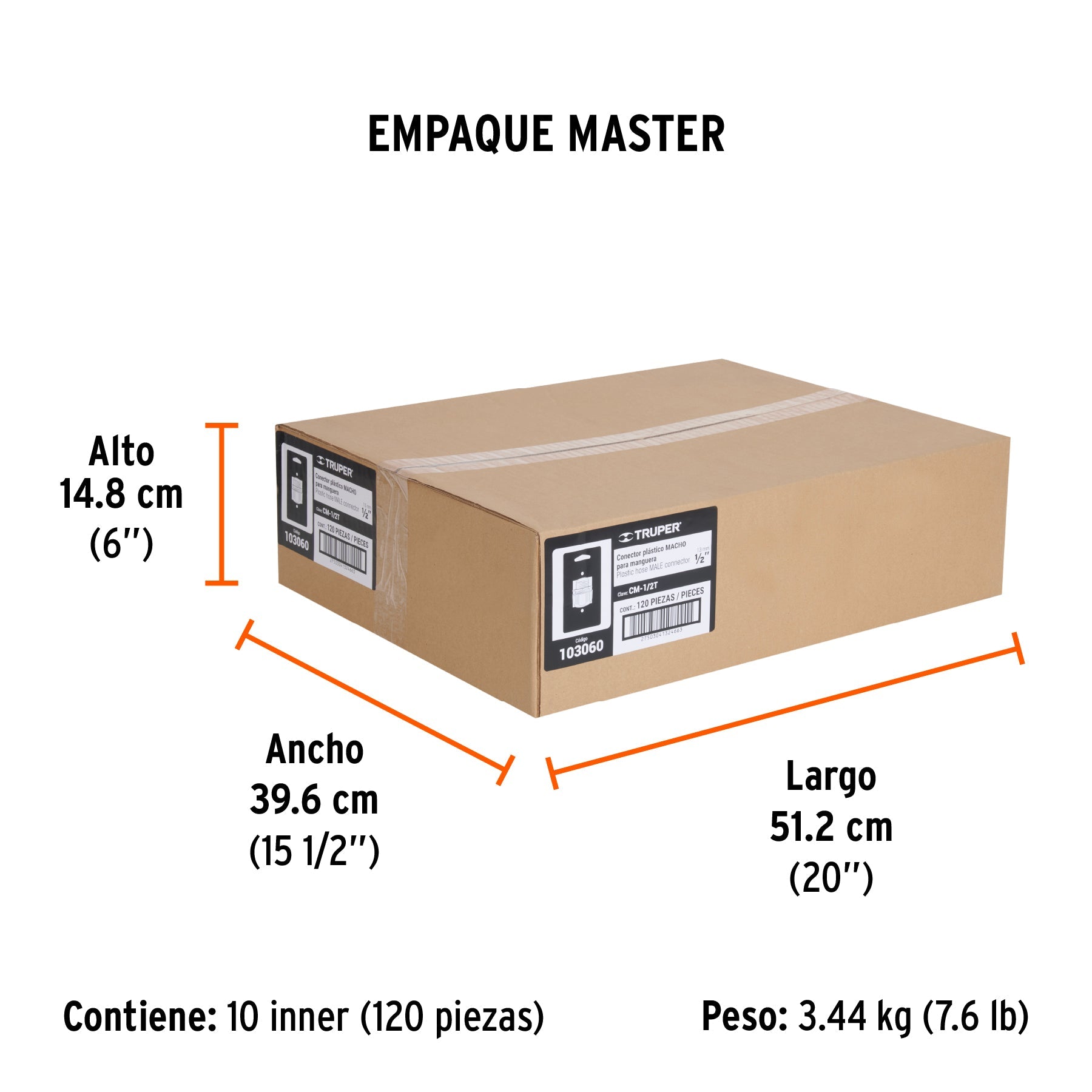 Conector 1/2" macho de ABS con tuerca de ajuste manual - Empaque