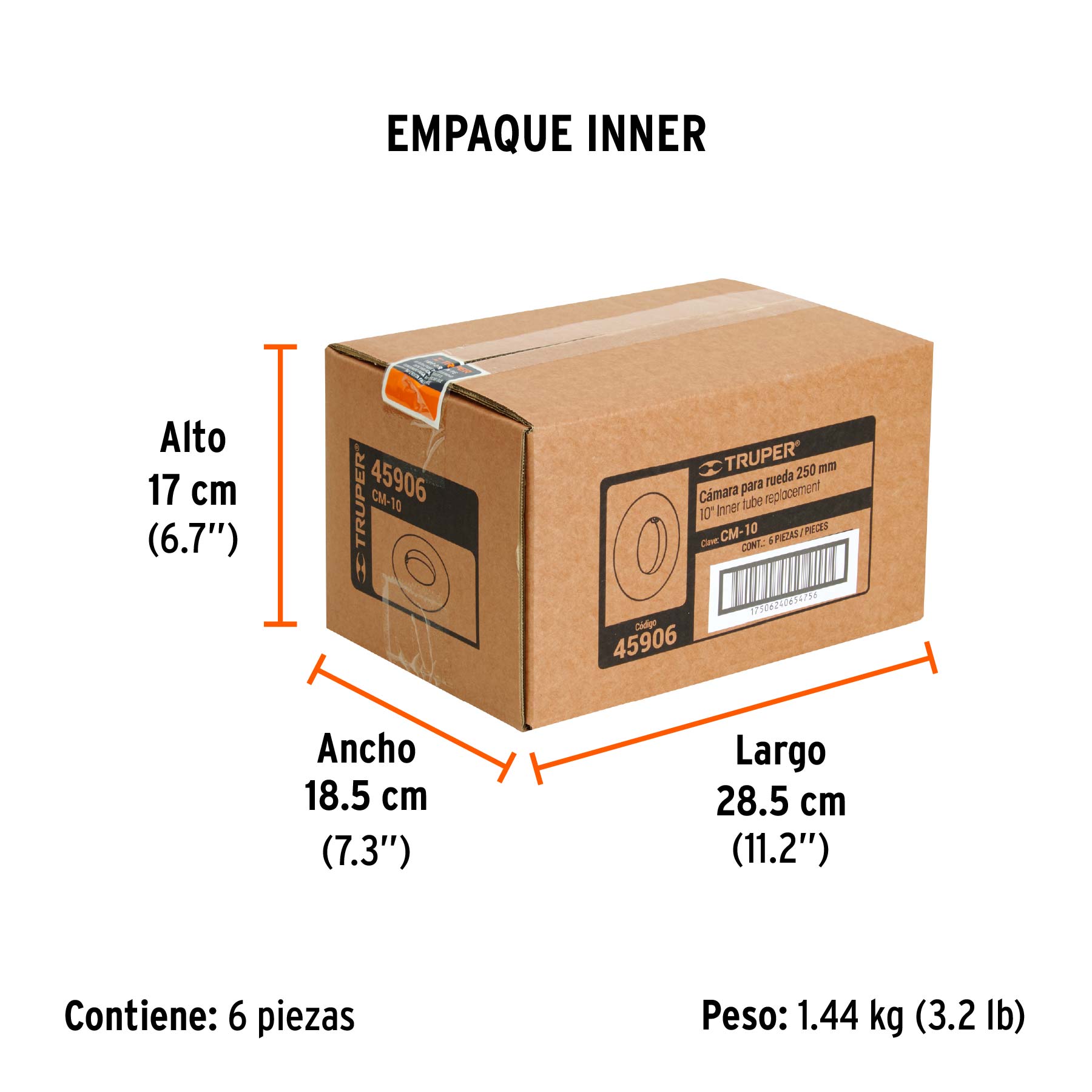 Cámara para rueda neumática de 10", TRUPER - Empaque