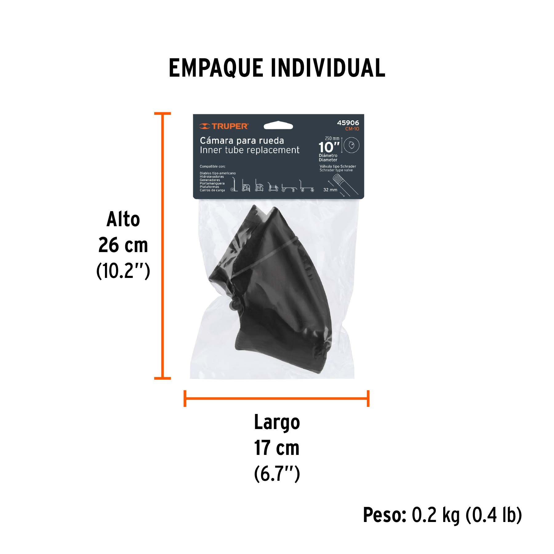 Cámara para rueda neumática de 10", TRUPER - Empaque