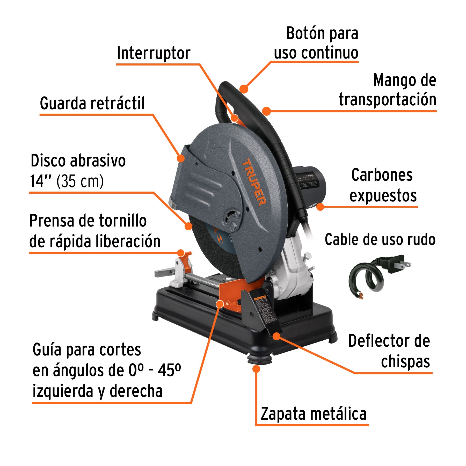 Tronzadora / cortadora de metales 14", mango recto, 2200 W