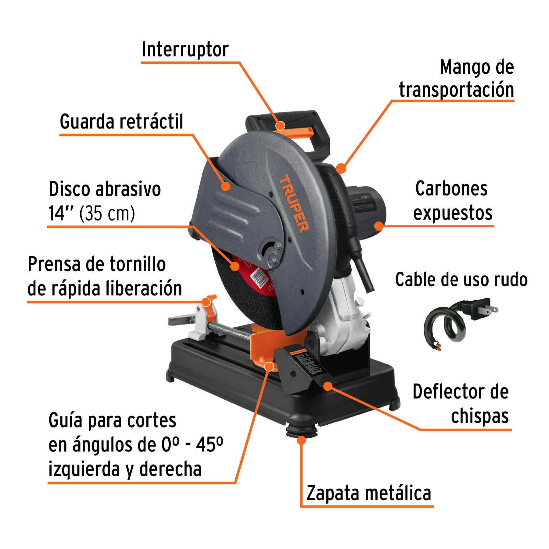 Tronzadora / cortadora de metales 14", mango en "D", 2200 W