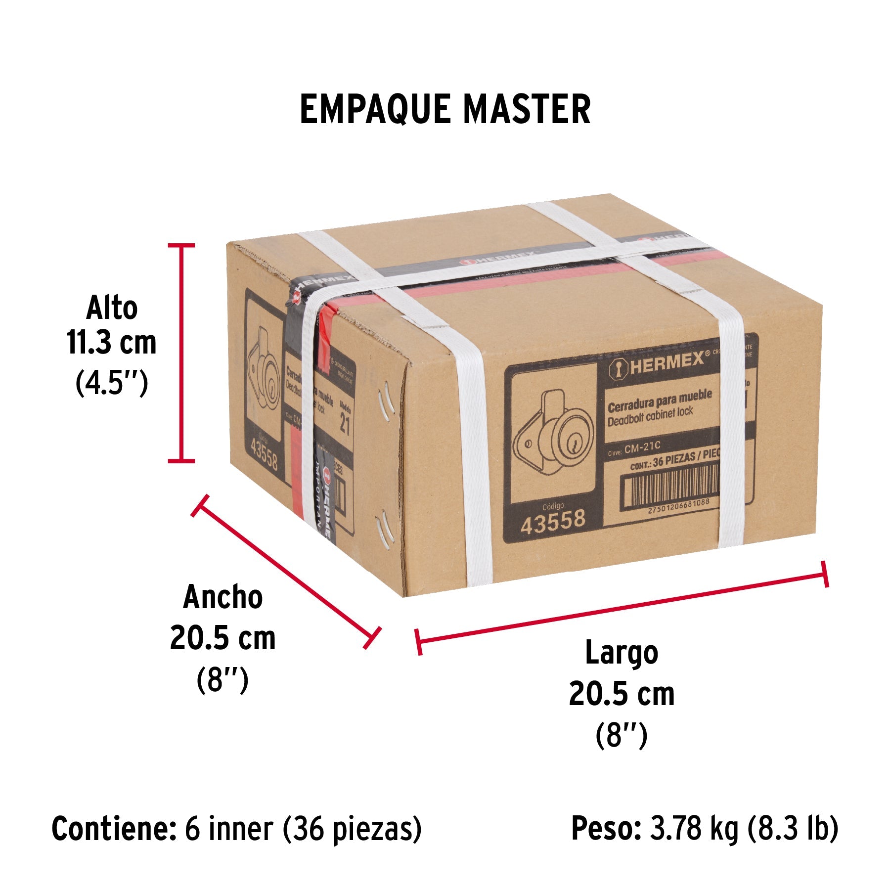Cerradura para mueble, modelo 21, cromo, HERMEX - Empaque