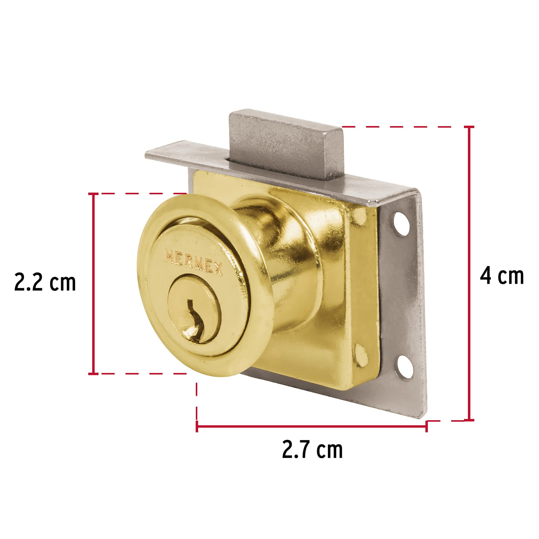 Cerradura para mueble, modelo 24, latón, HERMEX