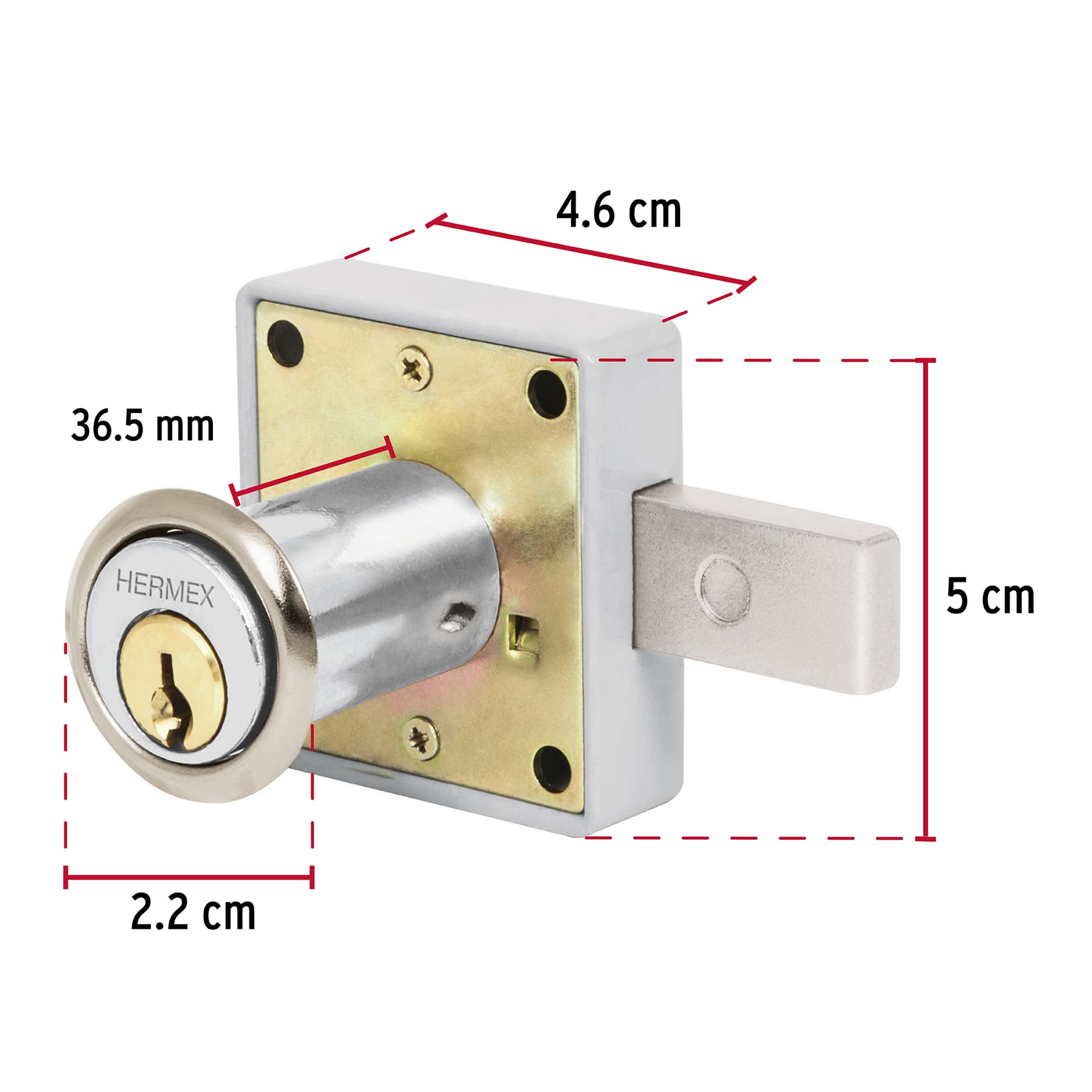Cerradura para mueble, modelo 25, cromo, HERMEX