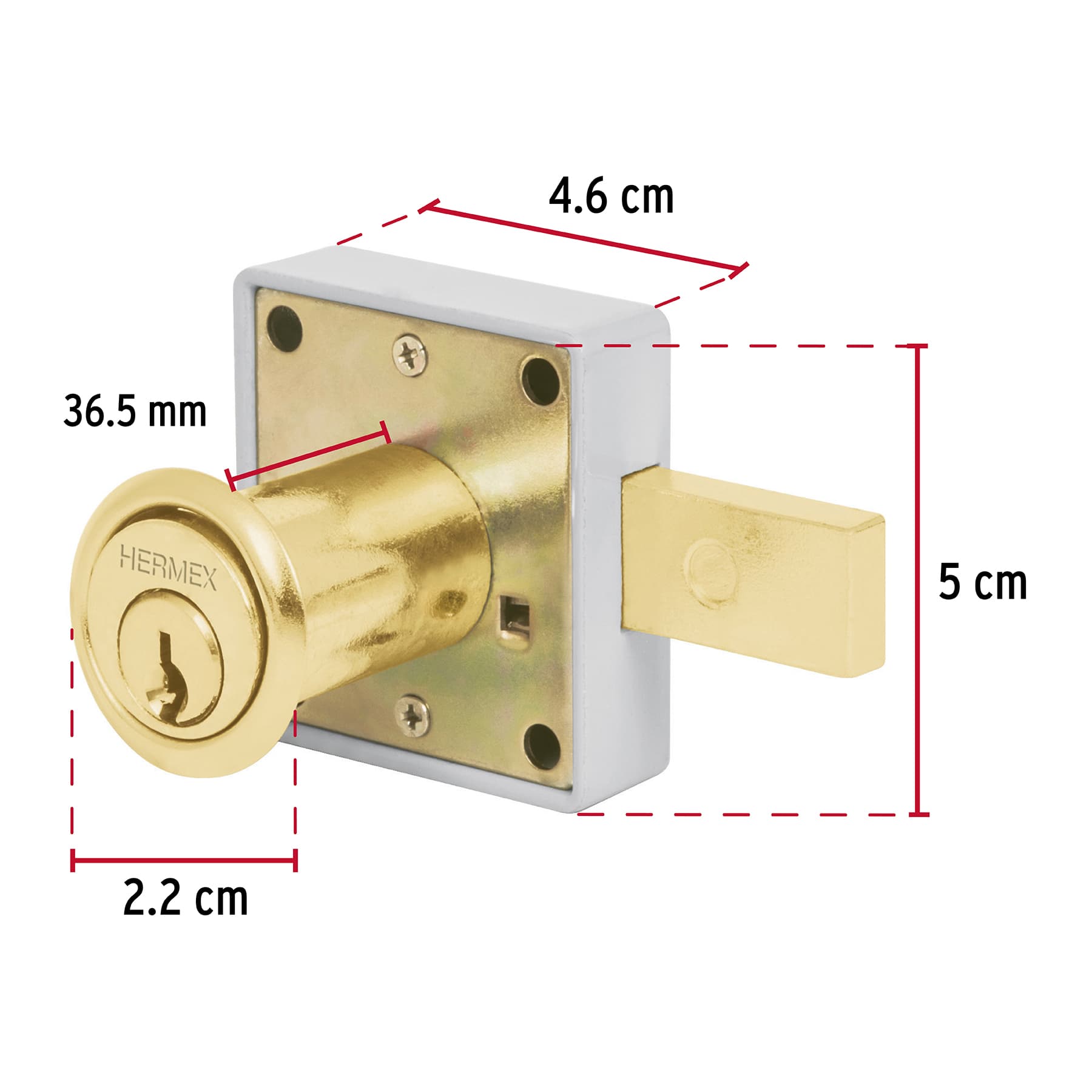 Cerradura para mueble, modelo 25, latón, HERMEX