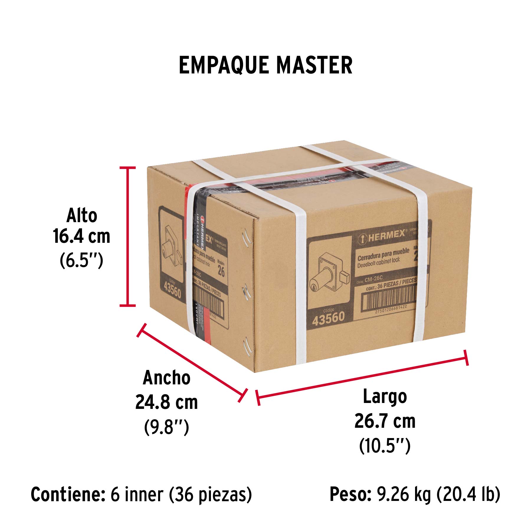 Cerradura para mueble, modelo 26, cromo, HERMEX - Empaque