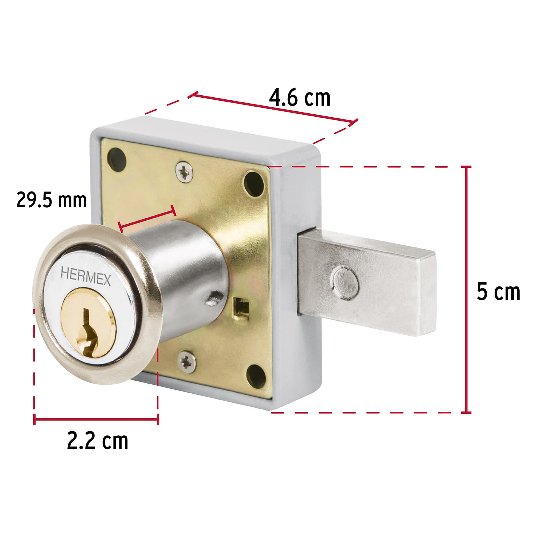 Cerradura para mueble, modelo 26, cromo, HERMEX