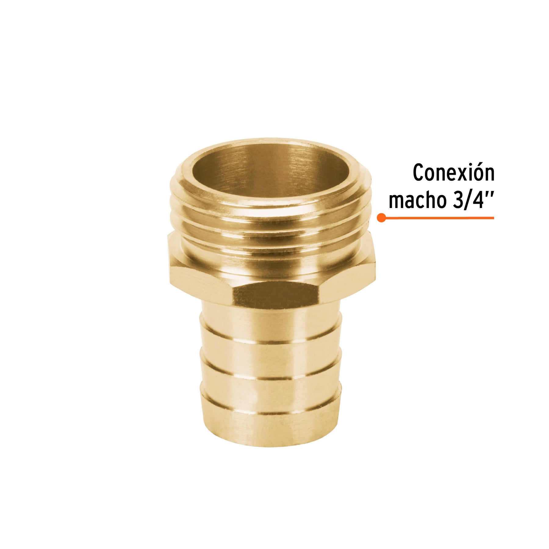 Conector 3/4" macho de latón sólido para manguera, TRUPER
