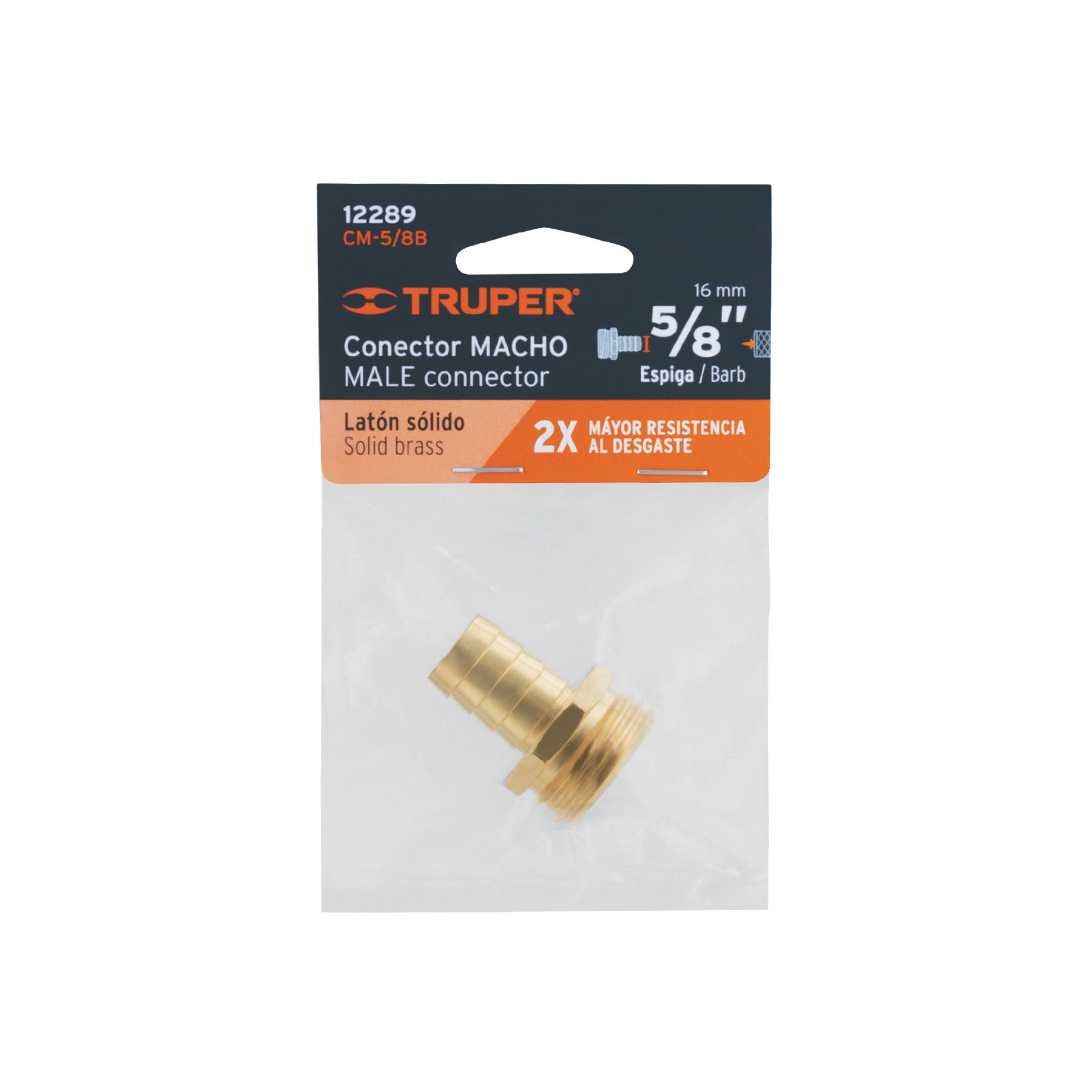 Conector 5/8" macho de latón sólido para manguera, TRUPER