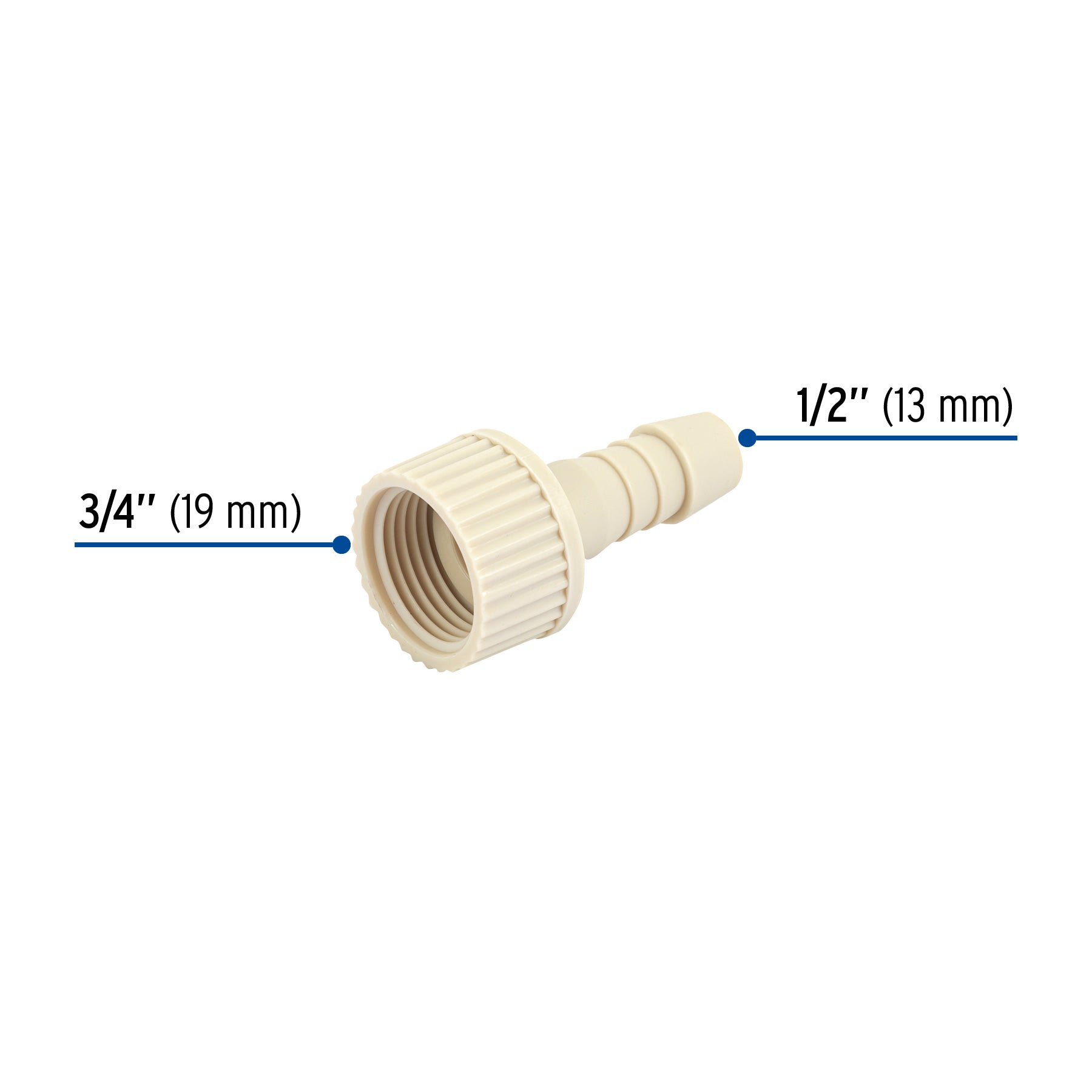 Adaptador hembra movible de polipropileno 3/4" x 1/2", FOSET
