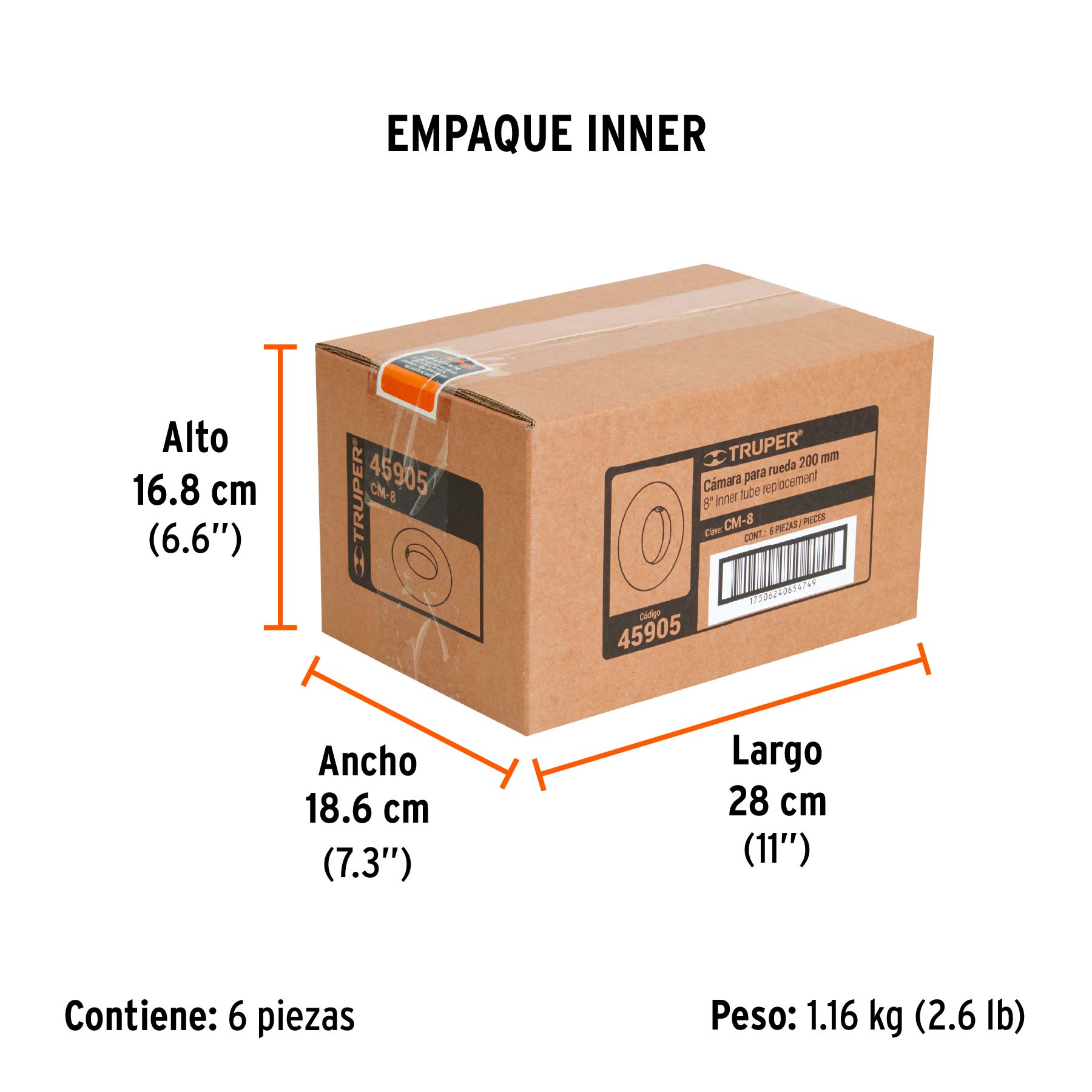 Cámara para rueda neumática de 8", TRUPER - Empaque