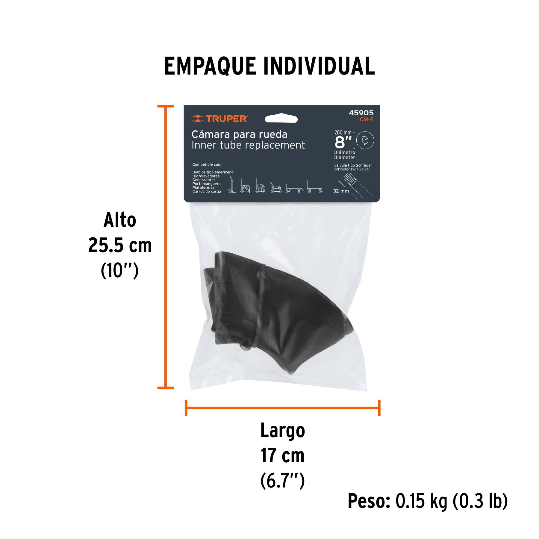 Cámara para rueda neumática de 8", TRUPER - Empaque