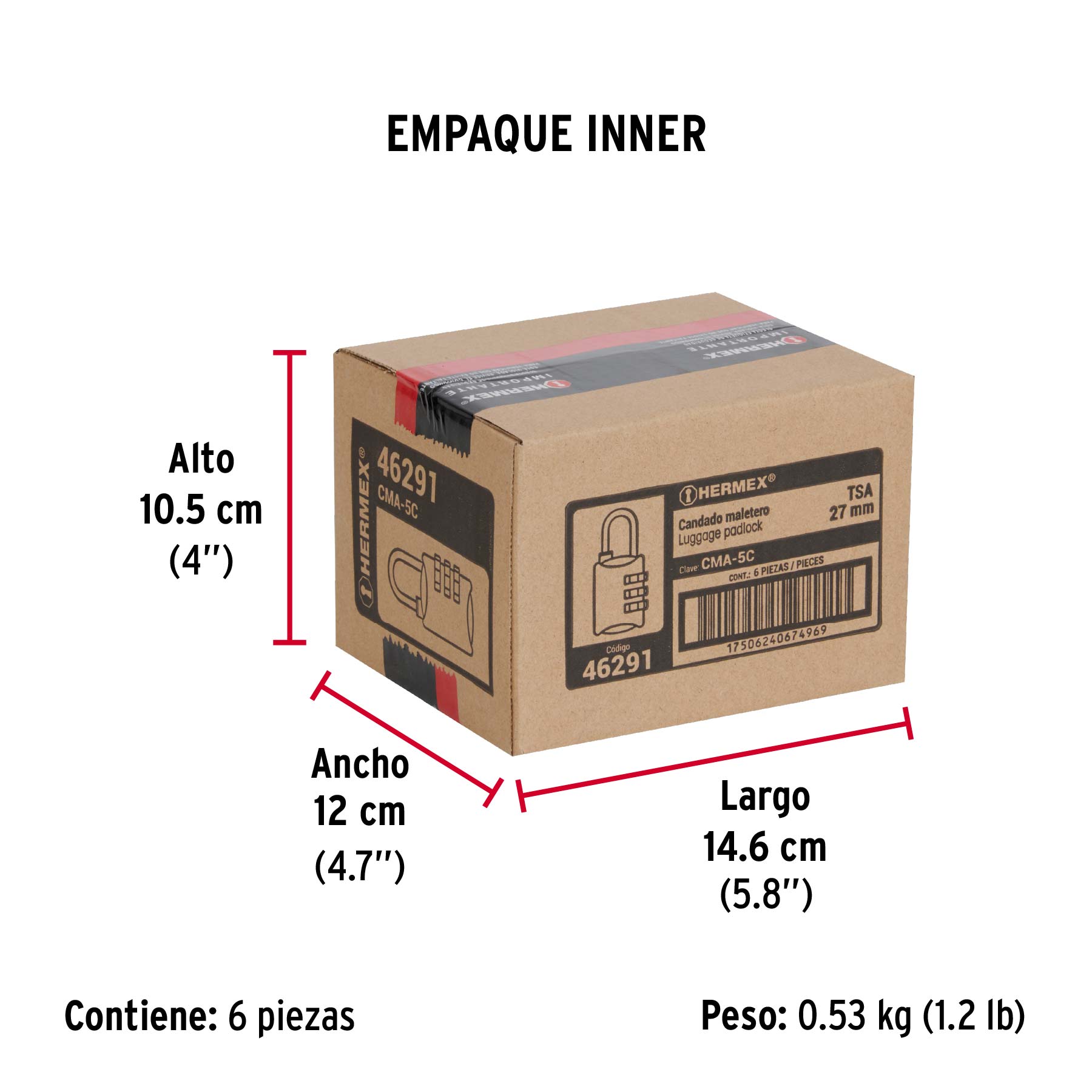 Candado maletero de combinación 27 mm seguridad TSA, blíster - Empaque