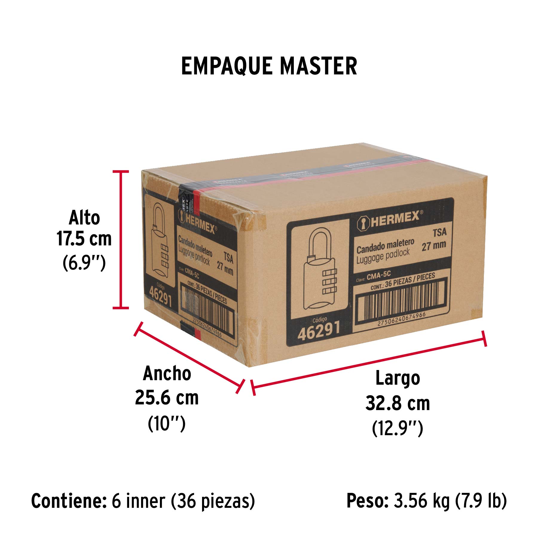 Candado maletero de combinación 27 mm seguridad TSA, blíster - Empaque