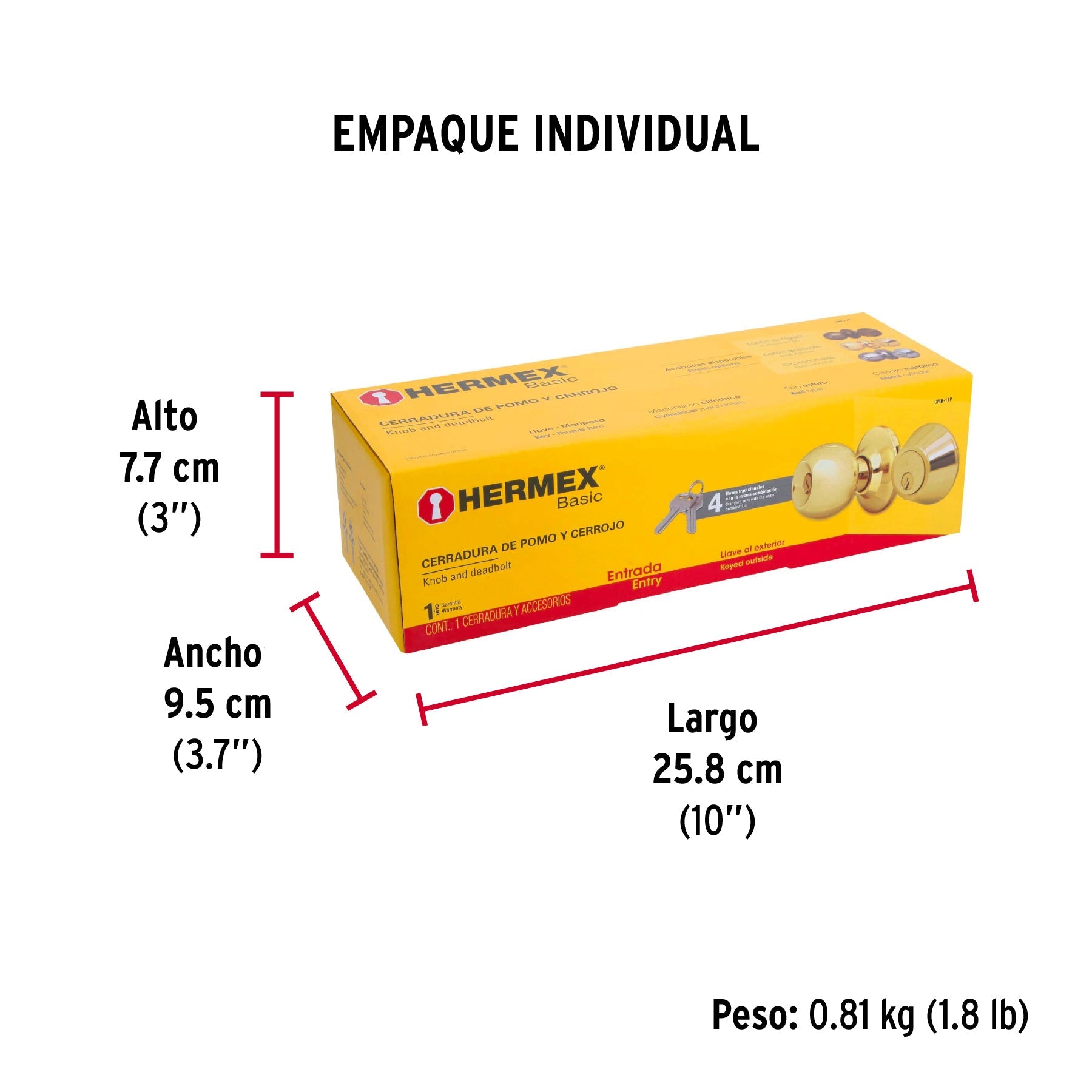 Combo cerraduras, llave-mariposa, L.brillante, HERMEX BASIC - Empaque