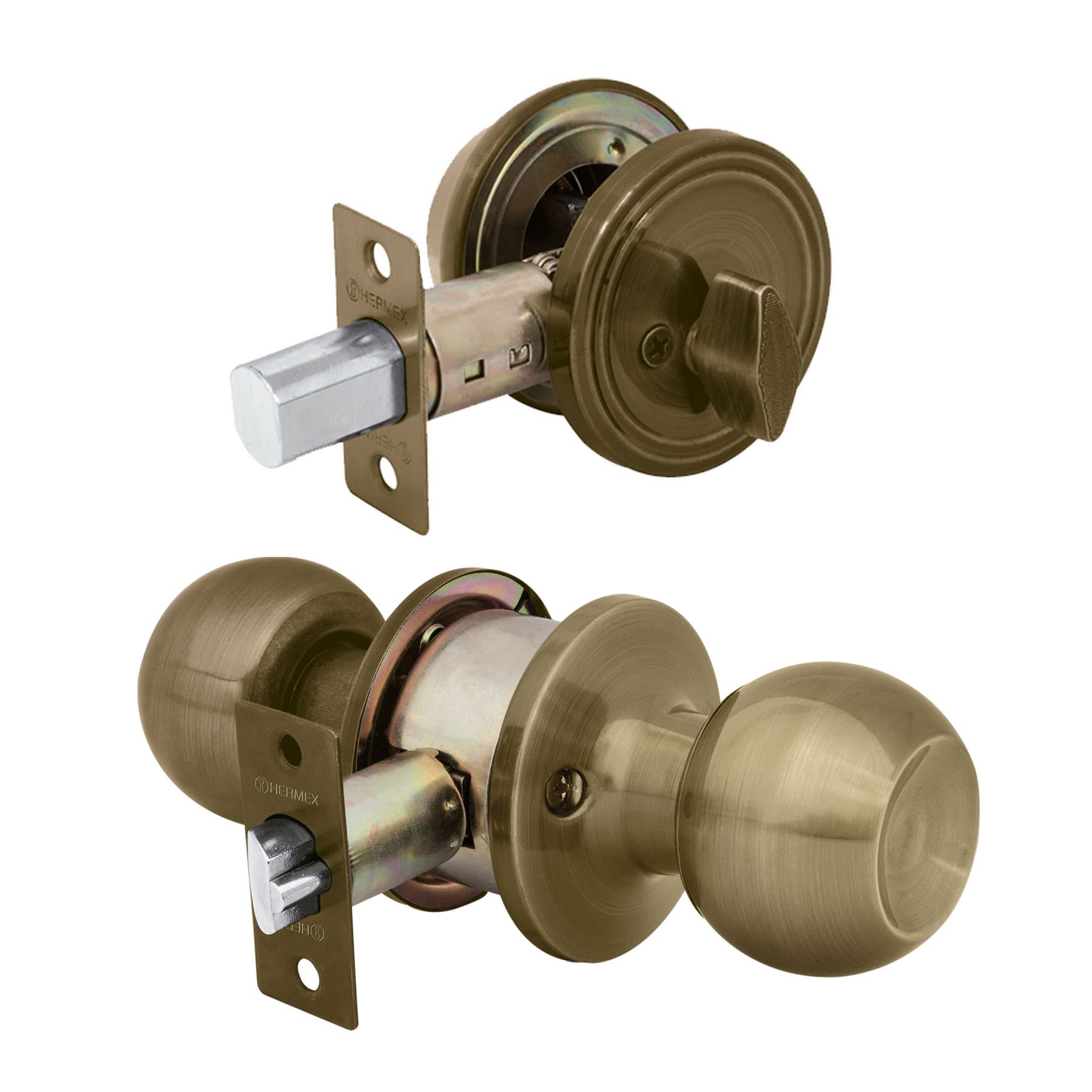 Combo cerraduras, llave-mariposa, latón antiguo HERMEX BASIC