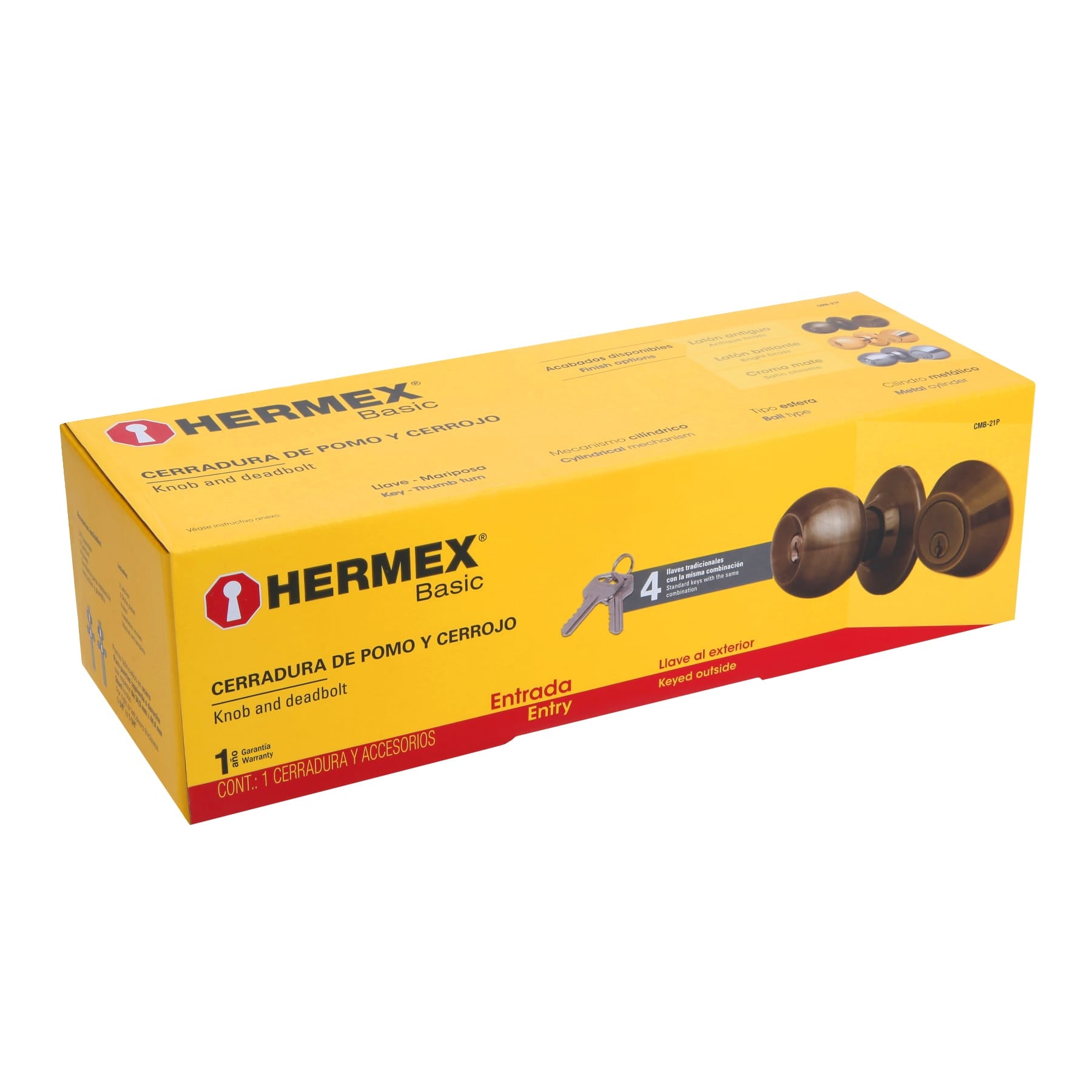 Combo cerraduras, llave-mariposa, latón antiguo HERMEX BASIC