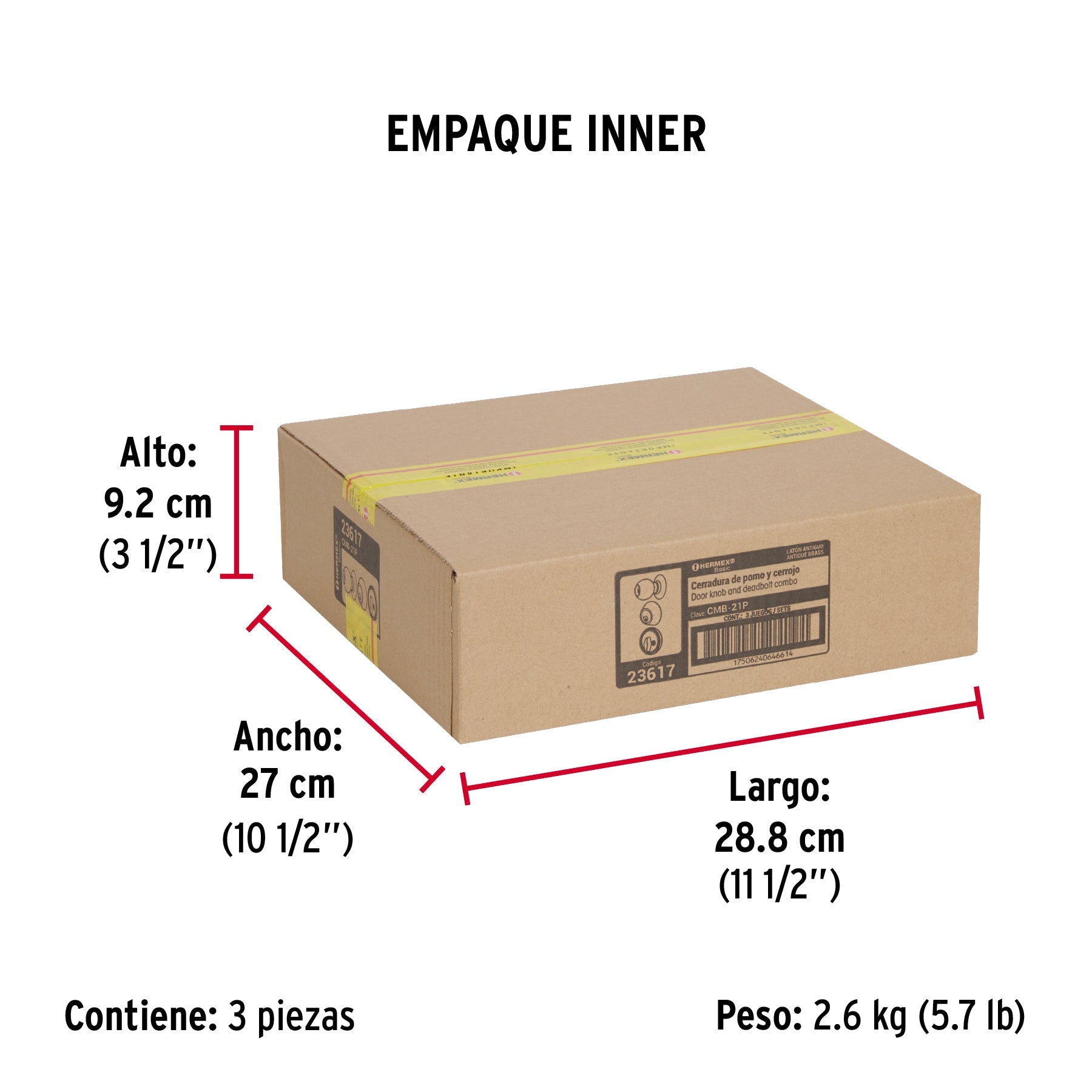 Combo cerraduras, llave-mariposa, latón antiguo HERMEX BASIC - Empaque