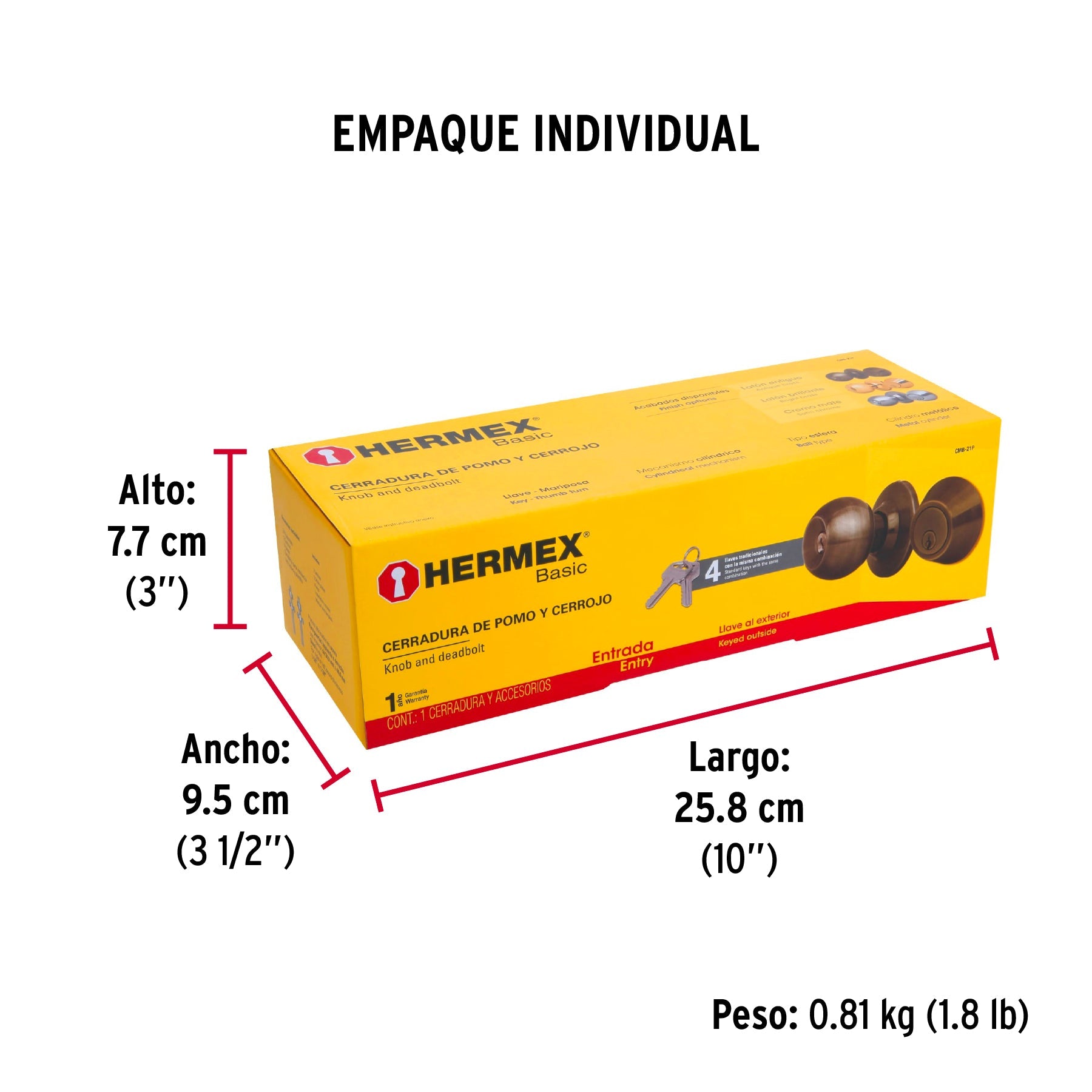 Combo cerraduras, llave-mariposa, latón antiguo HERMEX BASIC - Empaque