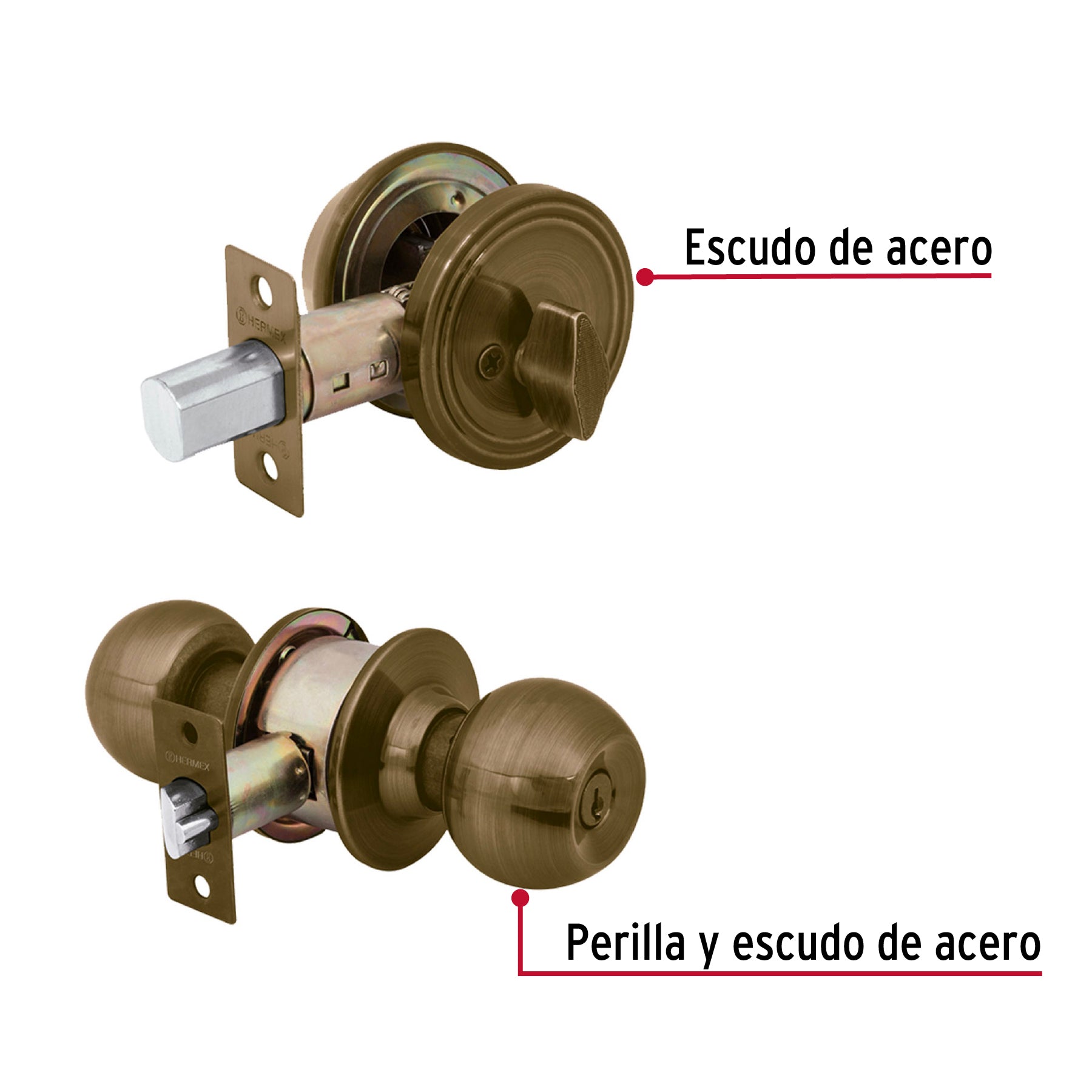 Combo cerraduras, llave-mariposa, latón antiguo HERMEX BASIC